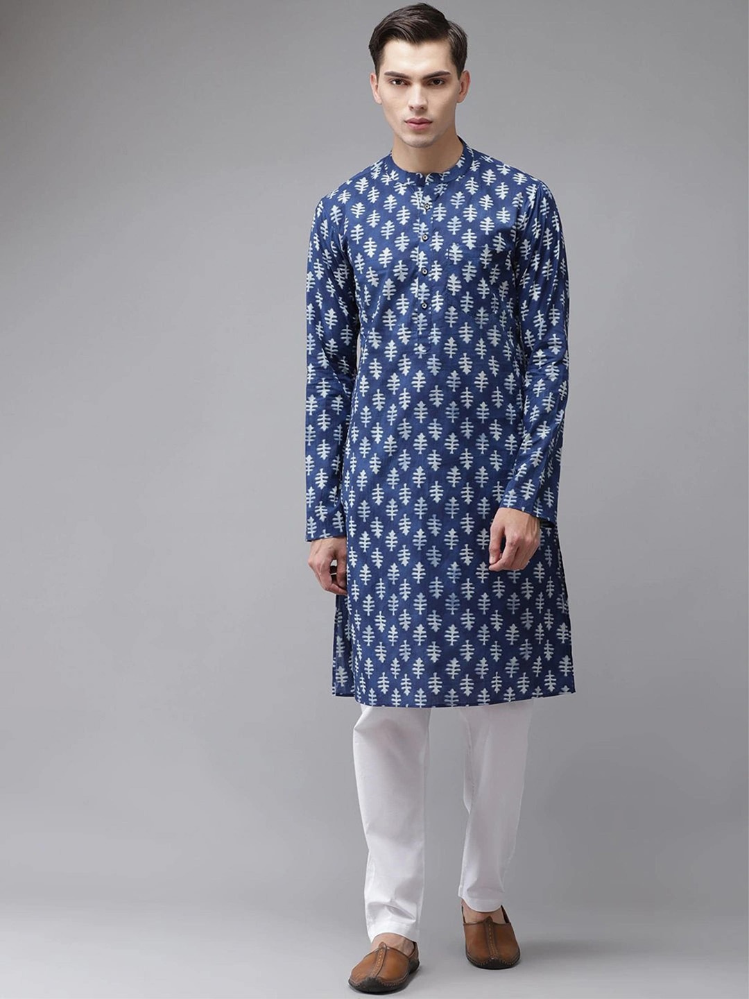 

See Designs Men Blue Ethnic Motif Printed Pure Cotton Indigo Kurta