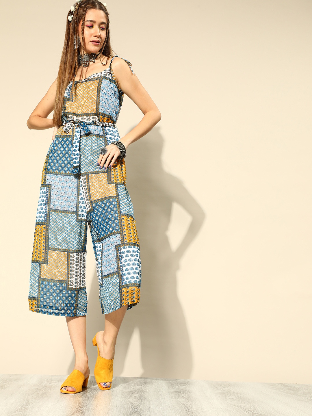 

InWeave Women Blue Printed Cropped Jumpsuit