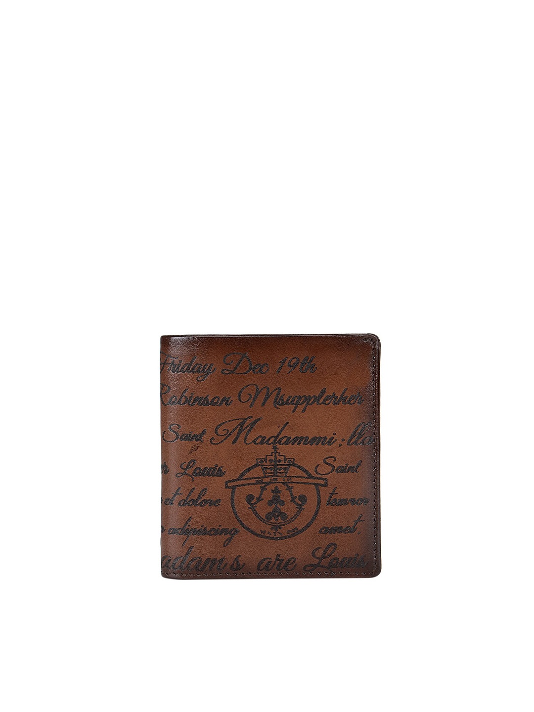 

Da Milano Men Brown Typography Textured Leather Two Fold Wallet