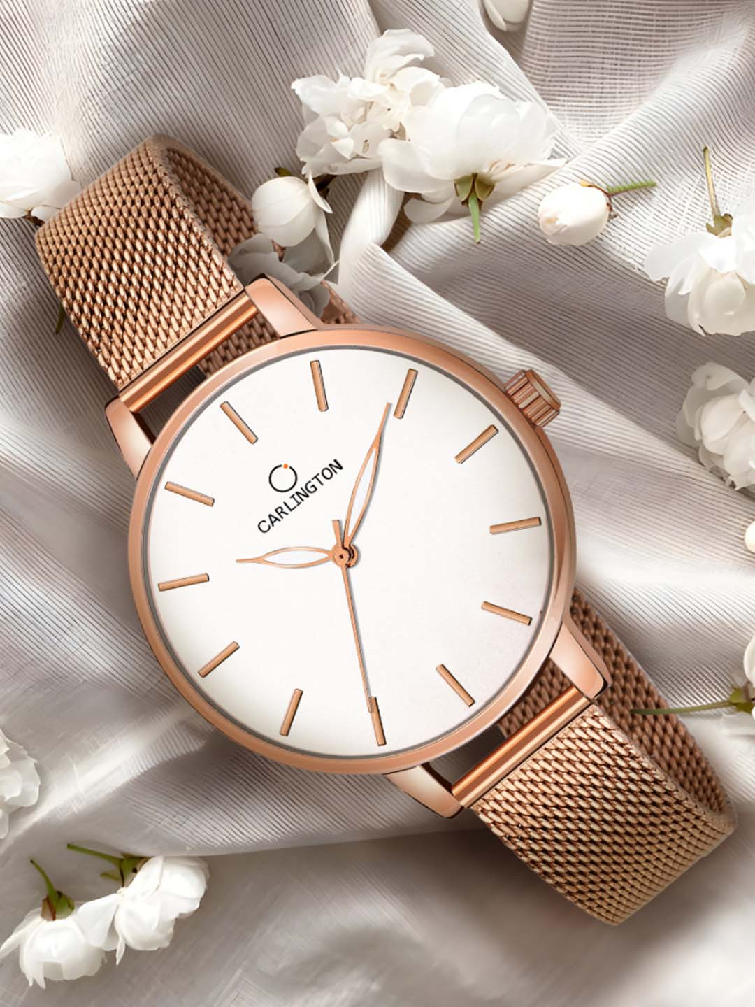 

CARLINGTON Women White Dial & Rose Gold Toned Bracelet Style Straps Analogue Watch CT2014