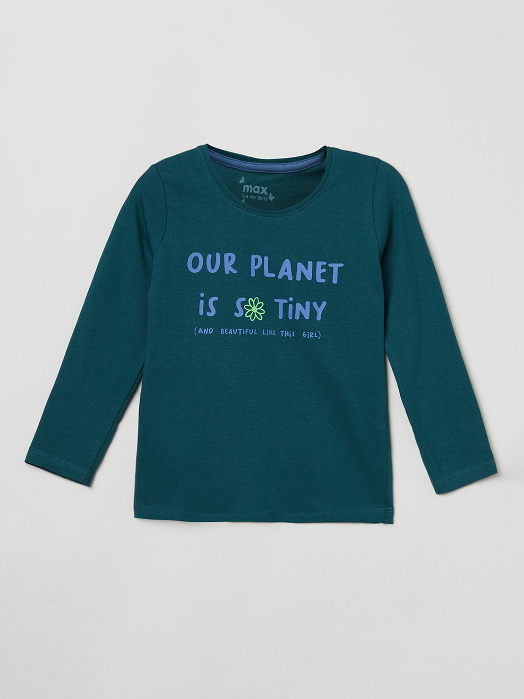 

max Girls Green Typography Printed T-shirt