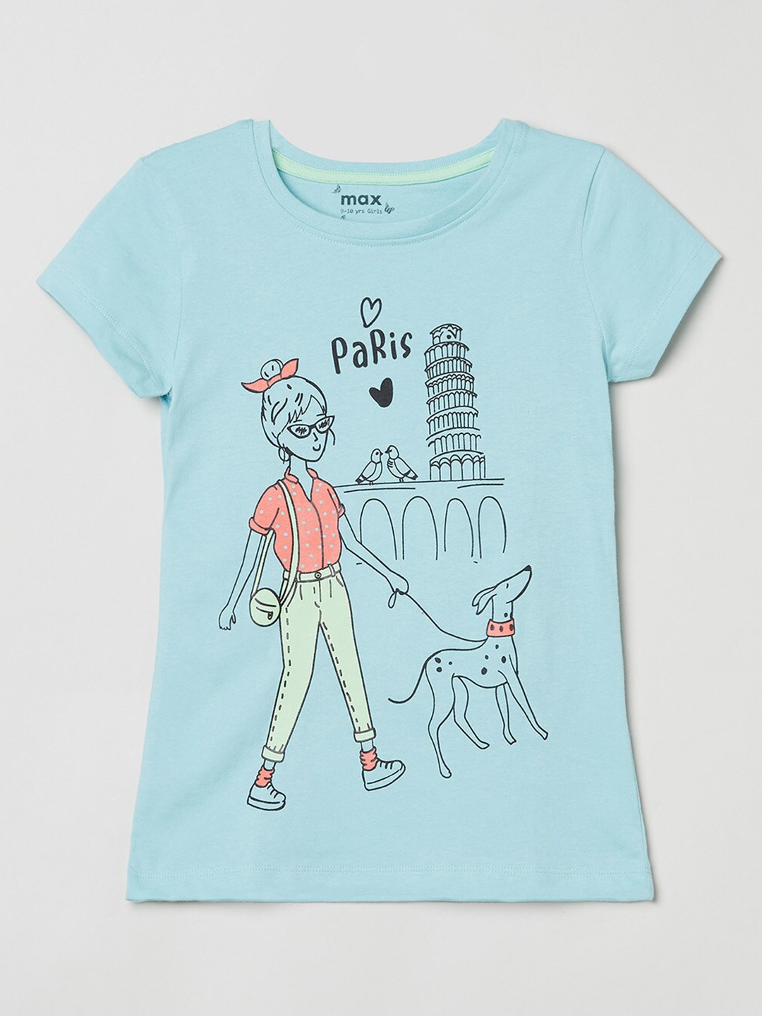 

max Girls Blue Printed T-shirt