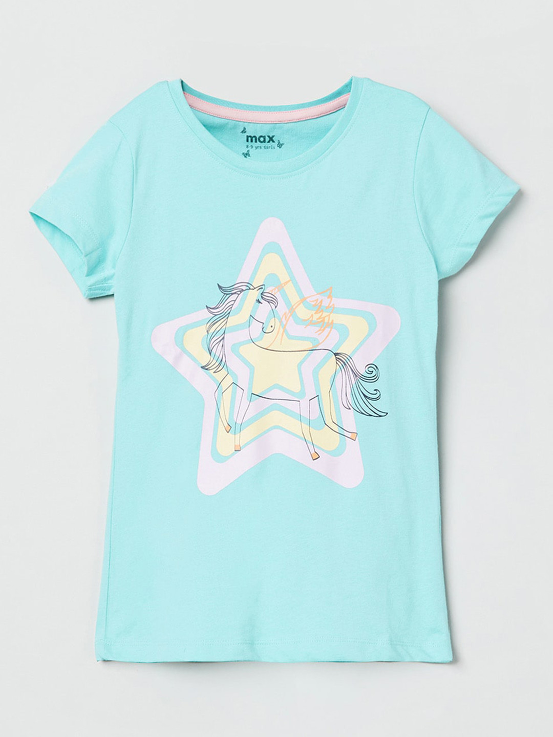 

max Girls Turquoise Blue & Pink Printed T-shirt