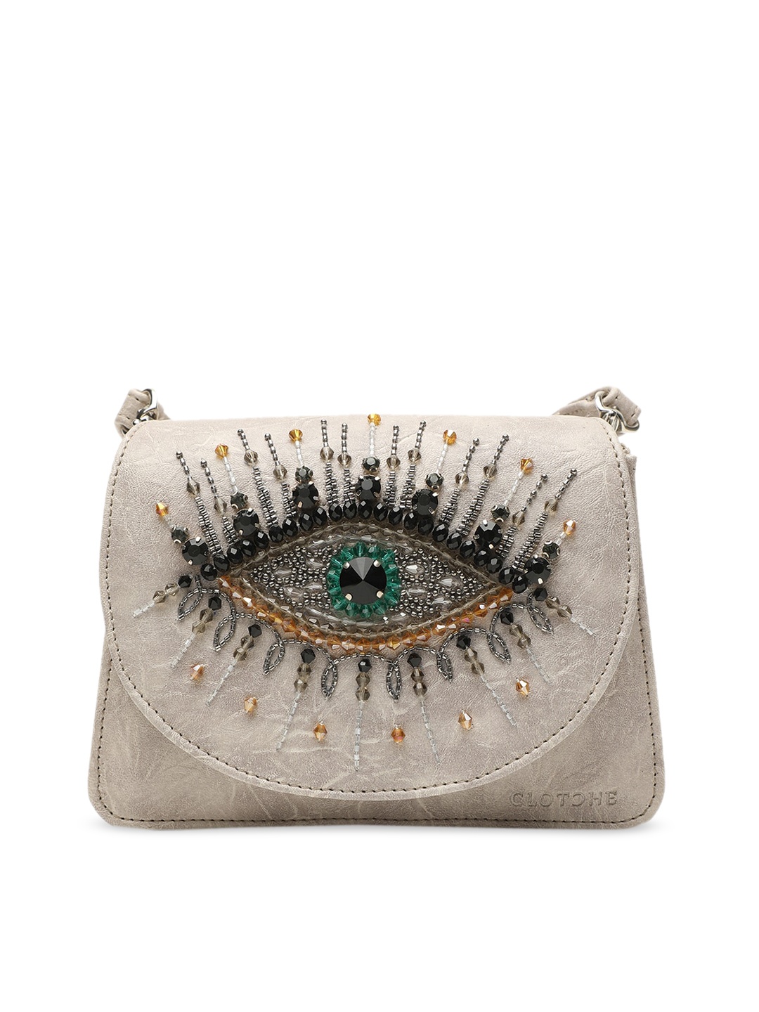 

Clotche Beige Eye Embellished Sling Bag