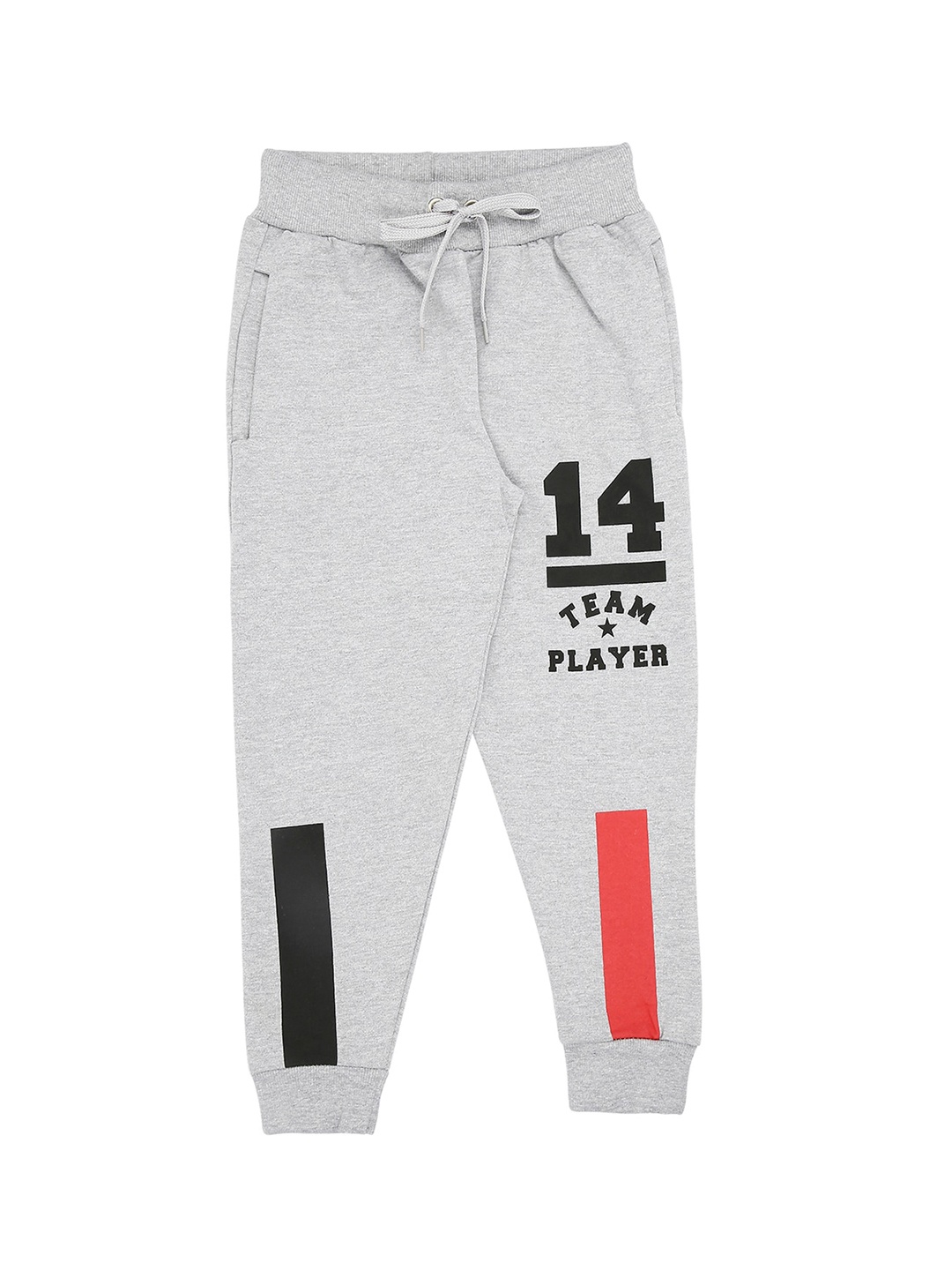 

RAINE AND JAINE Boys Grey Melange & Black Typography Printed Pure Cotton Joggers