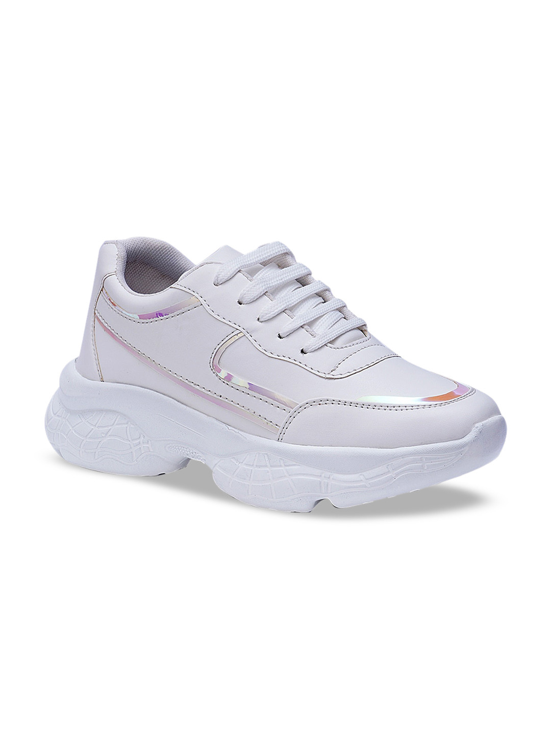 

HERE&NOW Women White & Silver-Toned PU Sneakers