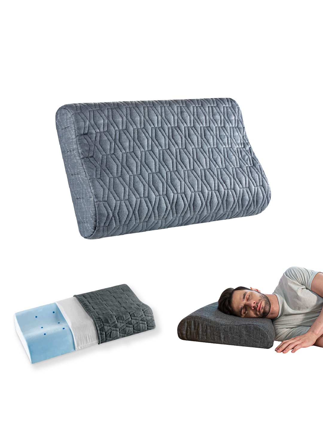 

The White Willow Grey Orthopedic Memory Foam Cooling Gel Contour Neck Support Pillow