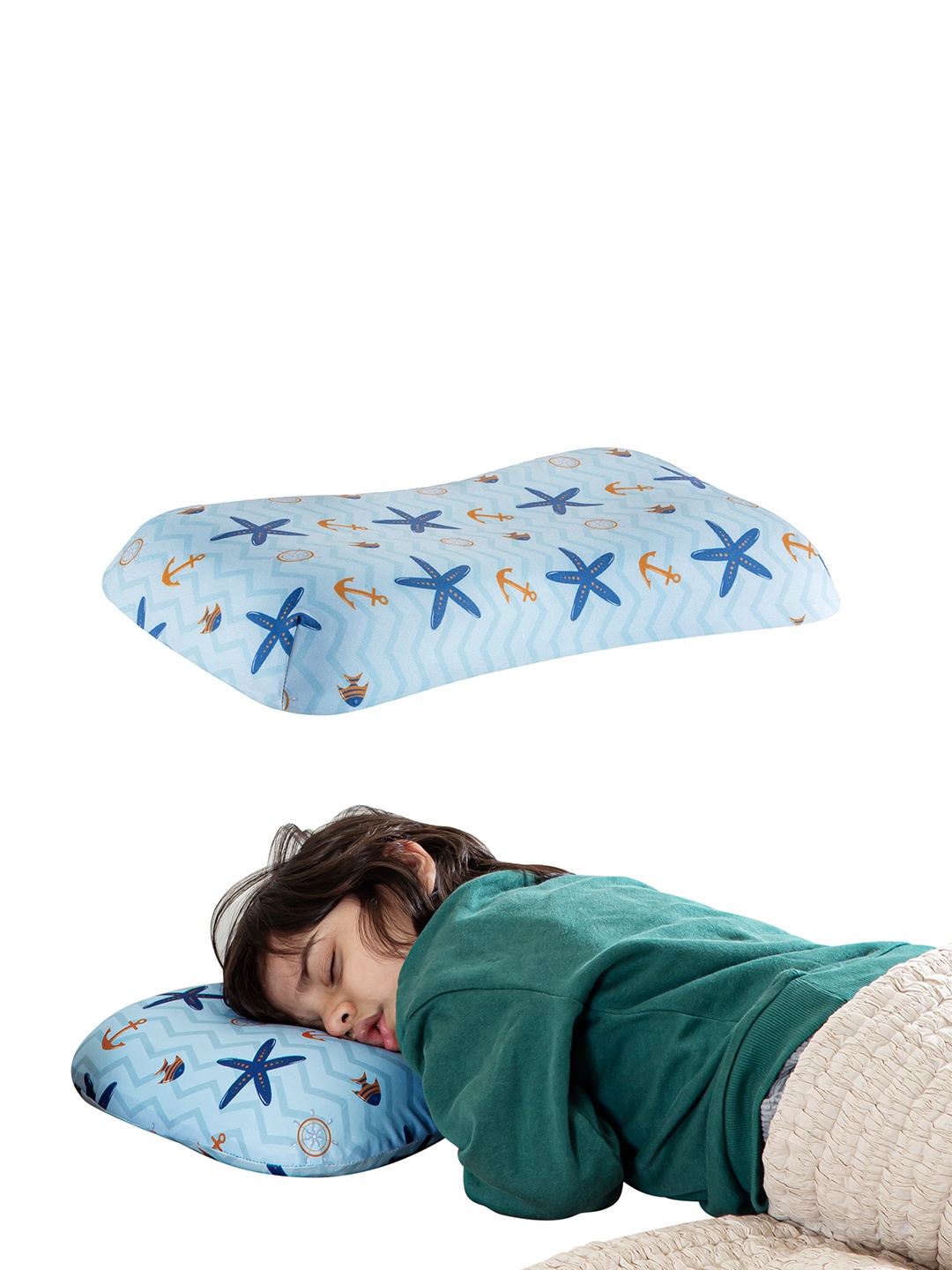 

The White Willow Kids Blue Printed Soft Memory Foam Rectangular Pillow