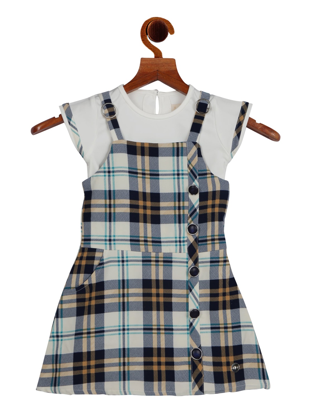 

Tiny Girl Cream-Coloured & Blue Checked Pinafore Dress