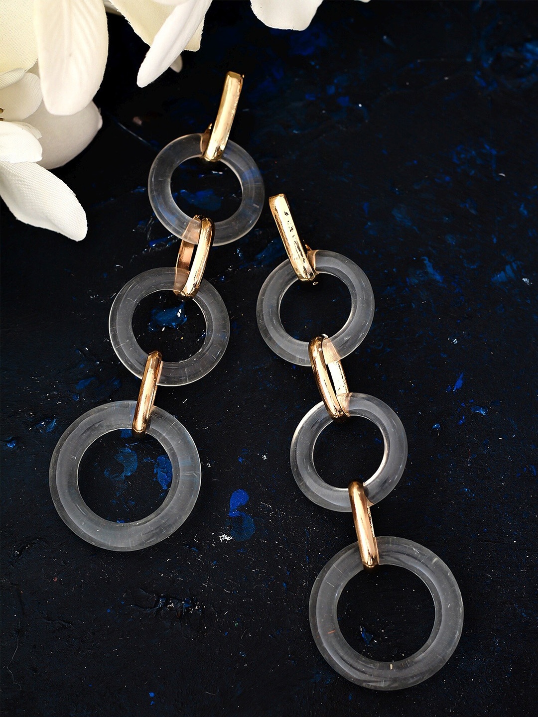

Bellofox Gold-Plated & Transparent Circular Drop Earrings