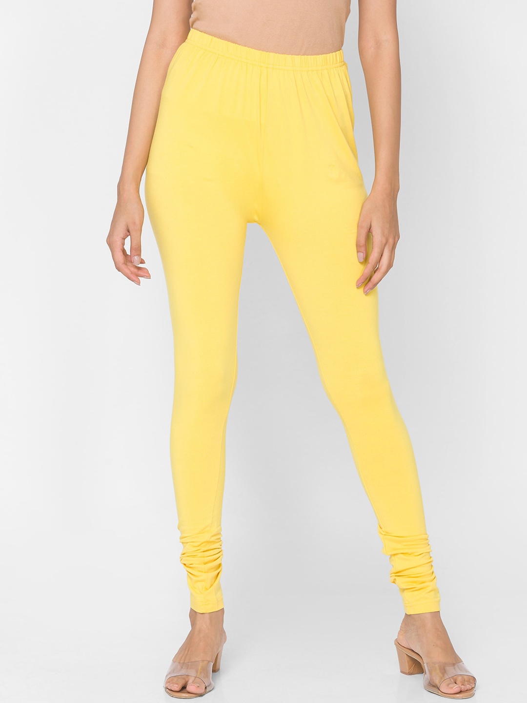 

Ethnicity Women Yellow Cotton Solid Knit Churidar