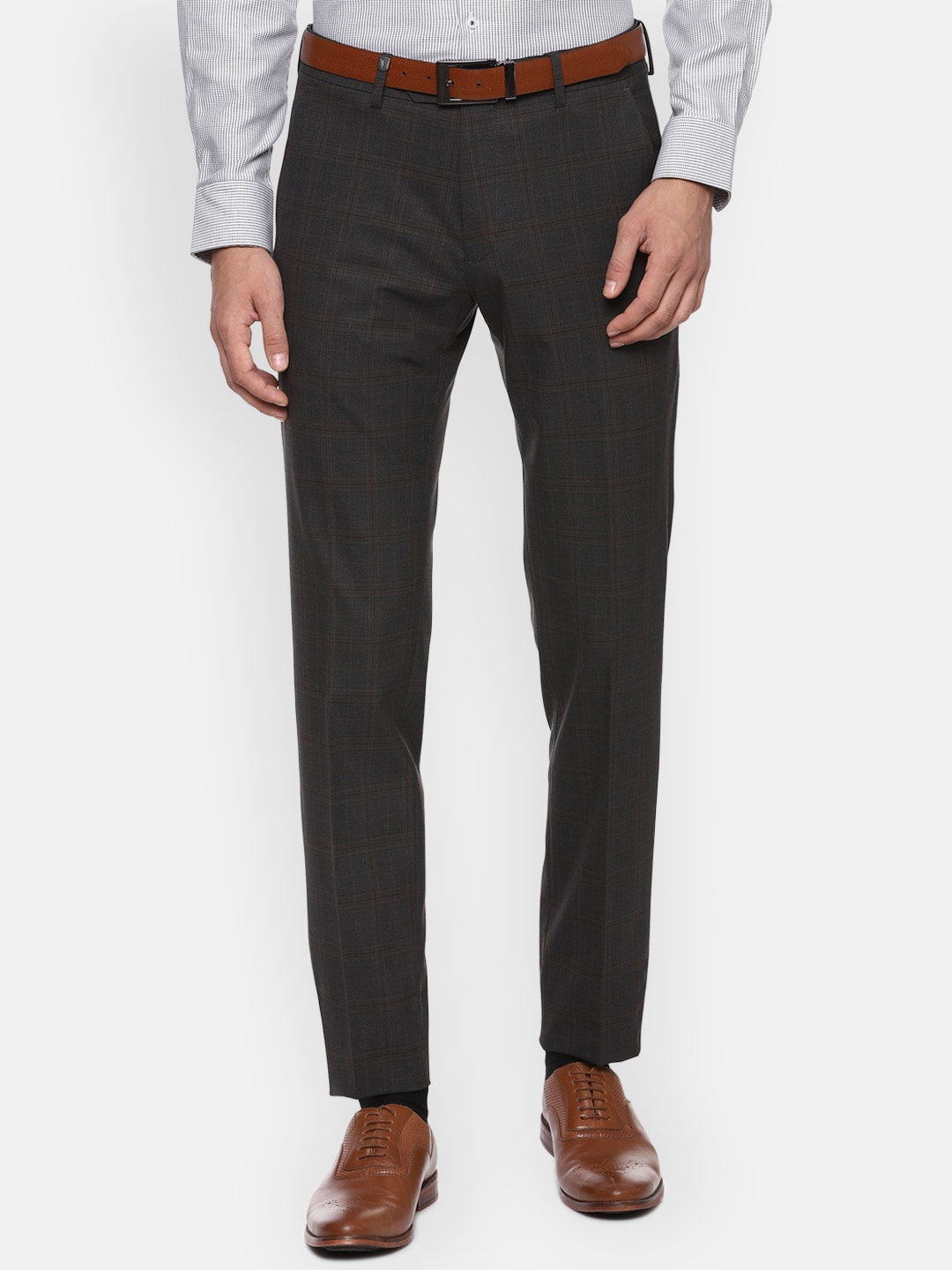 

Van Heusen Men Grey Checked Slim Fit Formal Trousers