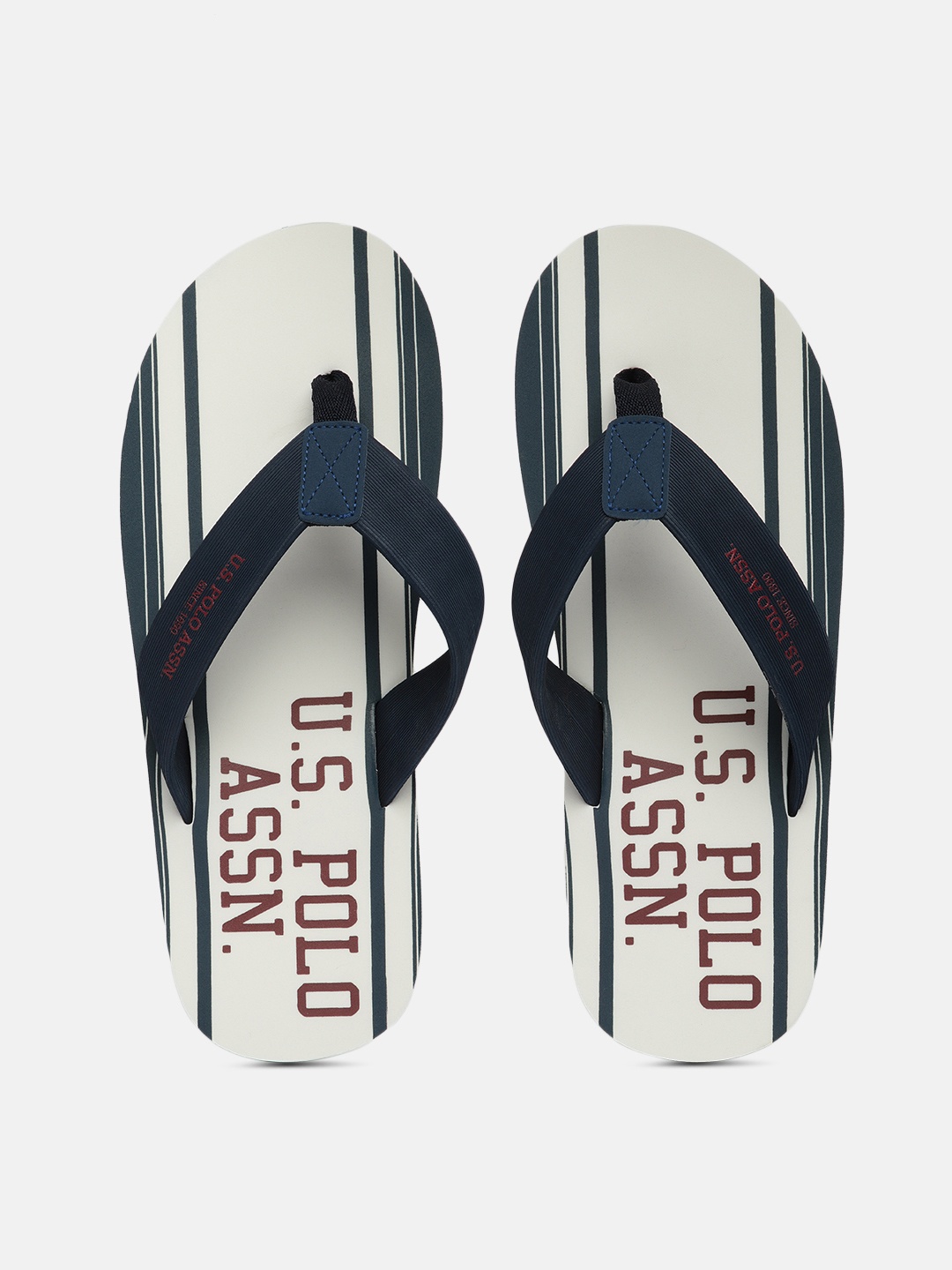 

U.S. Polo Assn. Men Off White & Navy Blue Printed Thong Flip-Flops