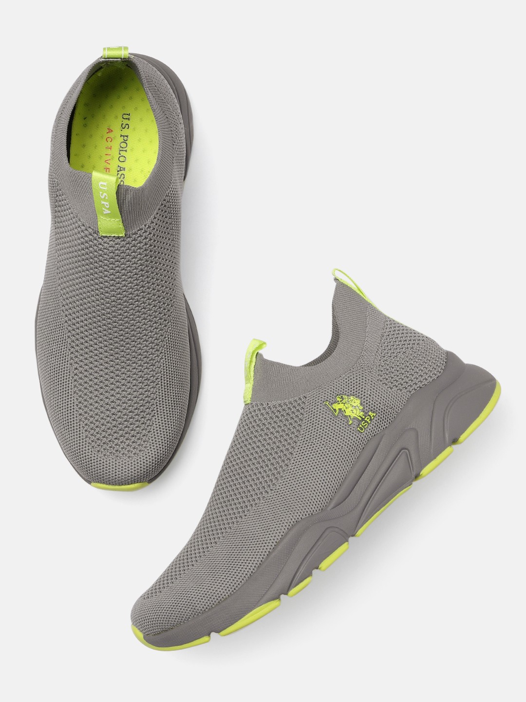

U. S. Polo Assn. Men Grey Solid Mid-Top Slip-On Sneakers