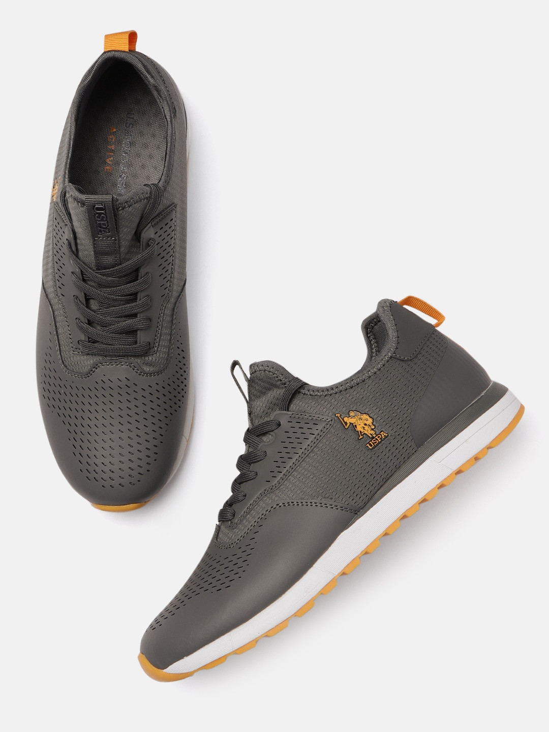 

U. S. Polo Assn. Men Charcoal Grey Textured Regular Sneakers