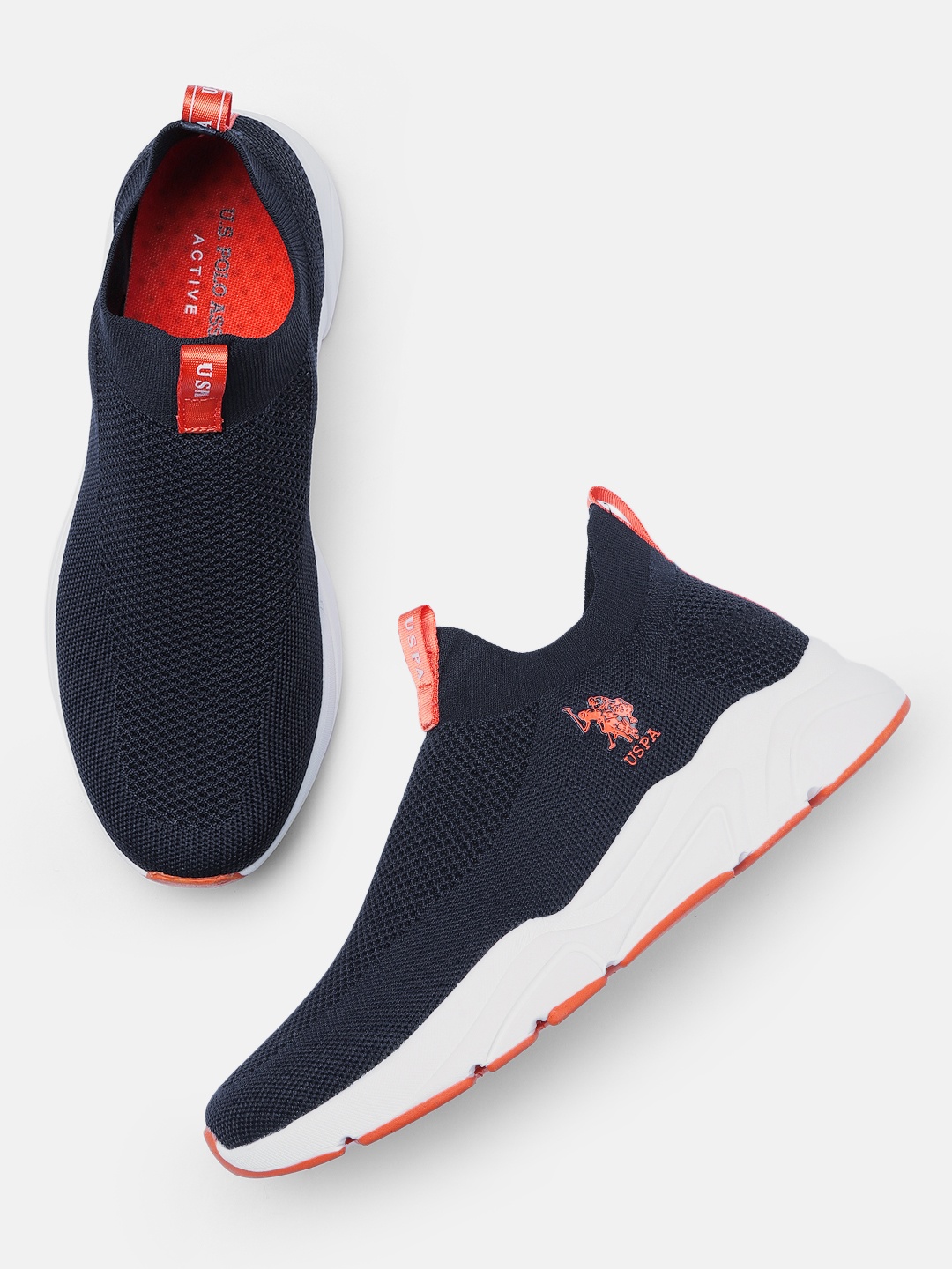 

U. S. Polo Assn. Men Navy Blue Solid Mid-Top Slip-On Sneakers
