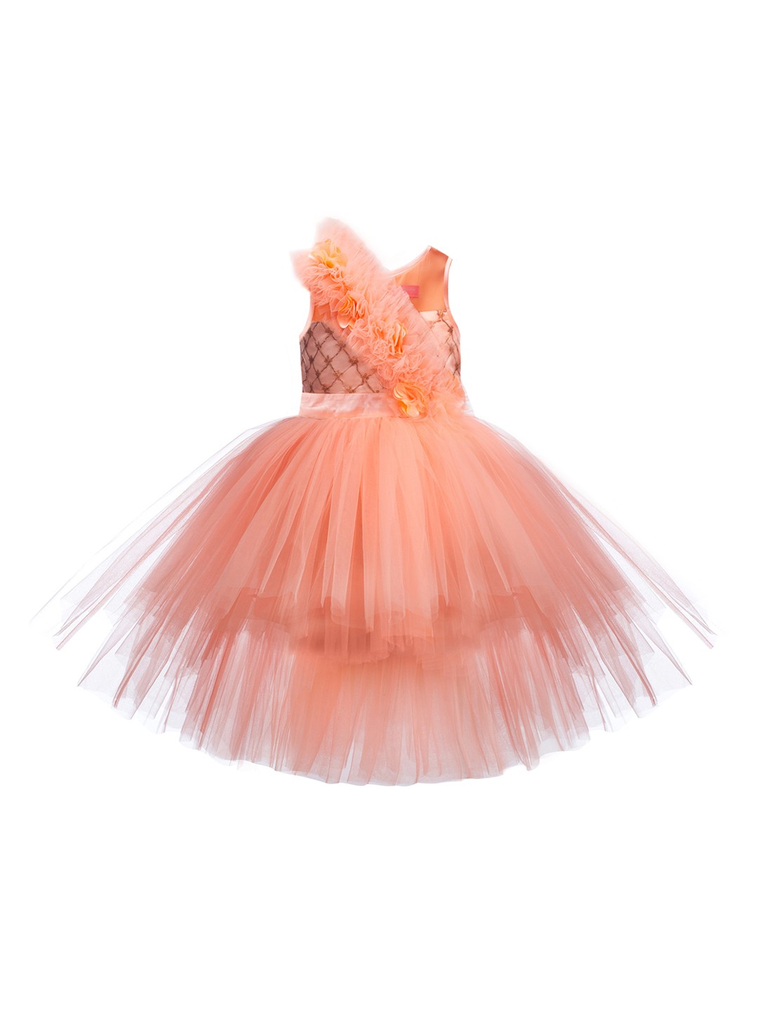 

Toy Balloon kids Girls Peach-Coloured Net Party Dress