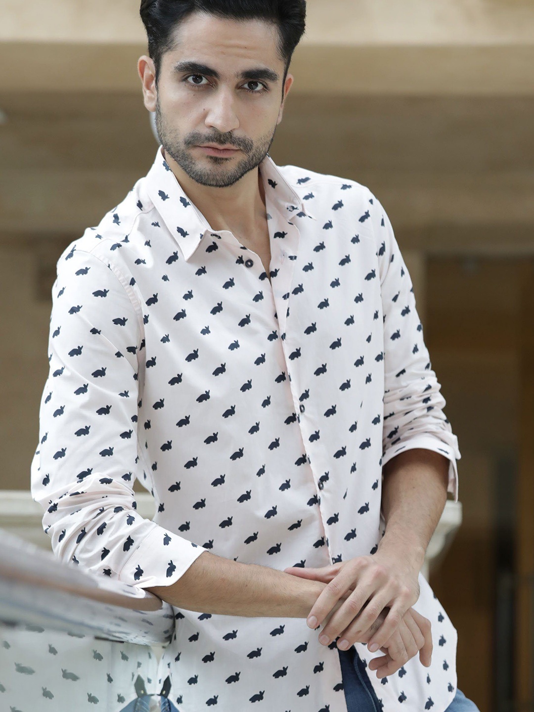 

RARE RABBIT Men Pink Tailored Fit Printed Casual Shirt