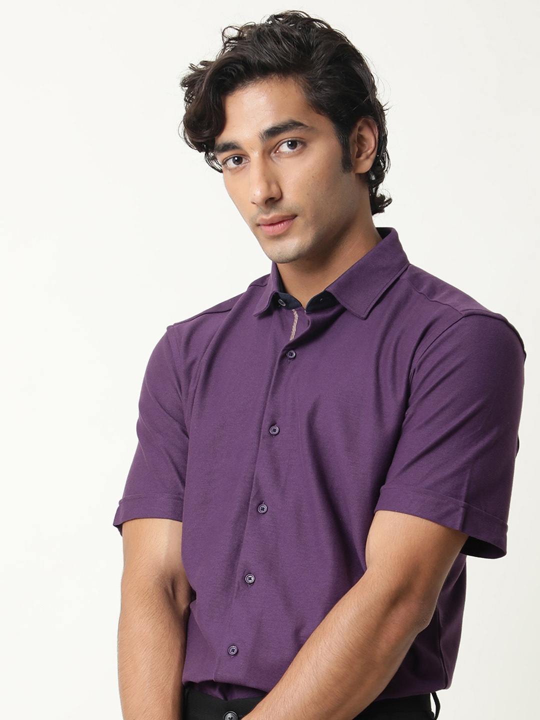 

RARE RABBIT Men Breath Regular Fit Opaque Shirt, Purple