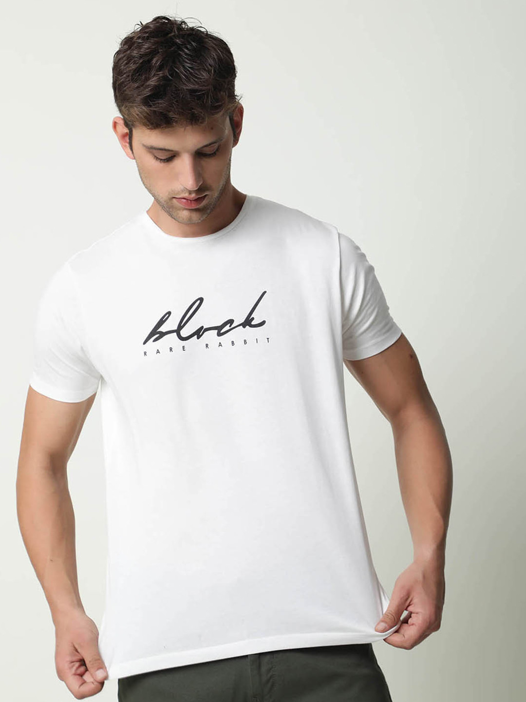 

RARE RABBIT Men Dark Typography Printed Slim Fit T-Shirt, Off white