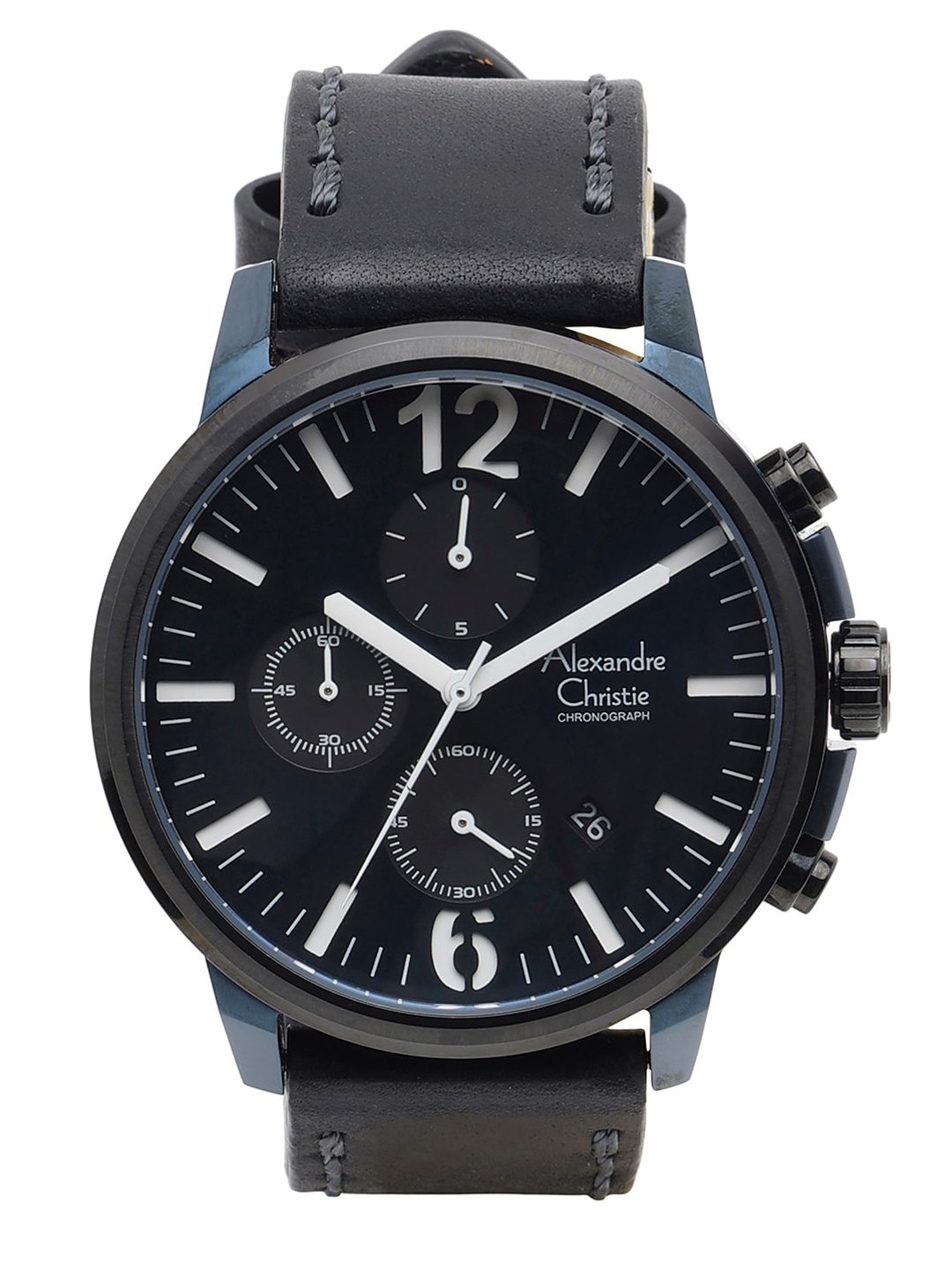 

Alexandre Christie Men Blue Dial & Black Leather Bracelet Style Straps Analogue Watch 6267MCLUBBA