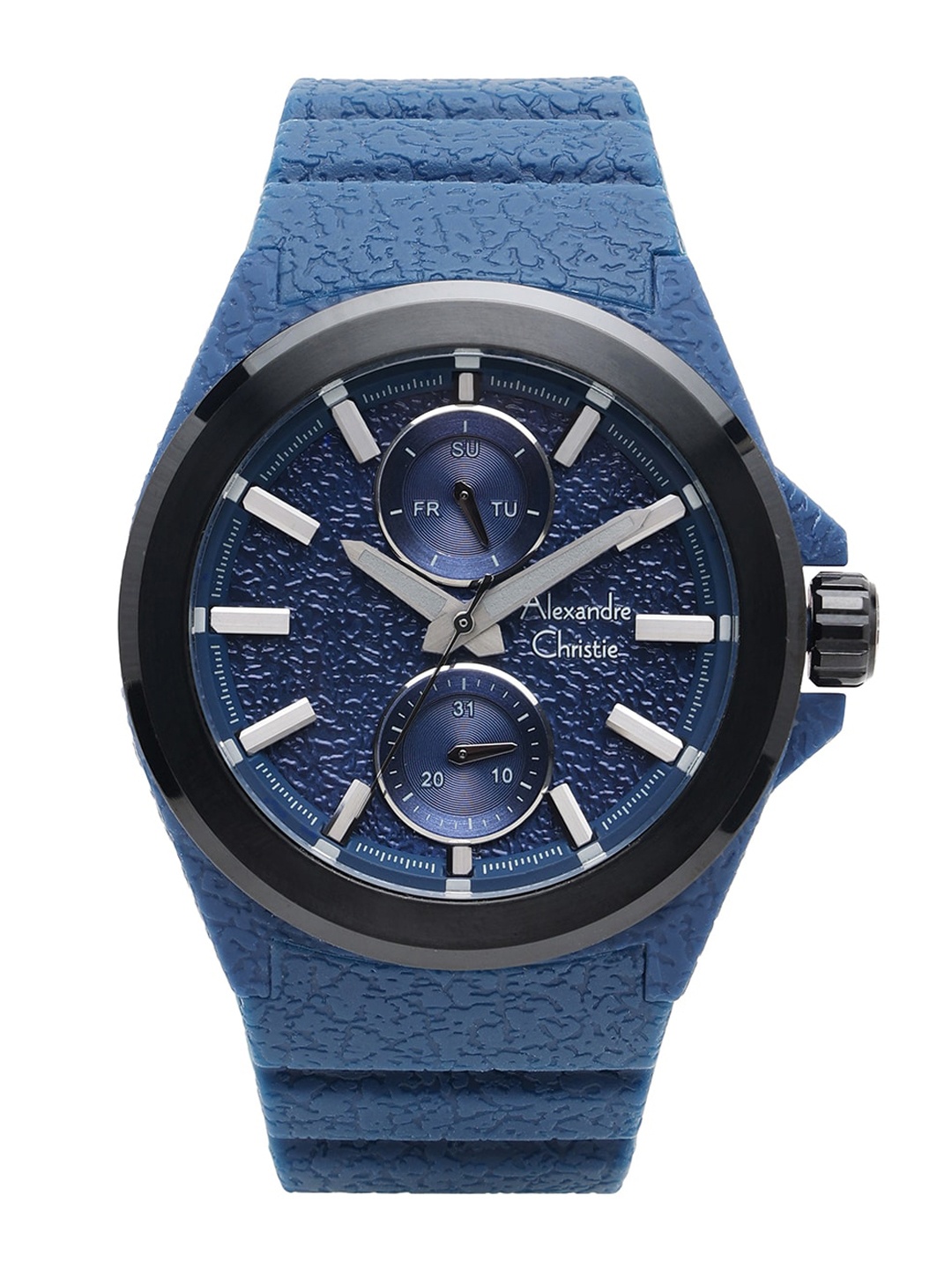 

Alexandre Christie Men Blue Dial & Textured Strap Analogue Watch 6585MFRIPBU