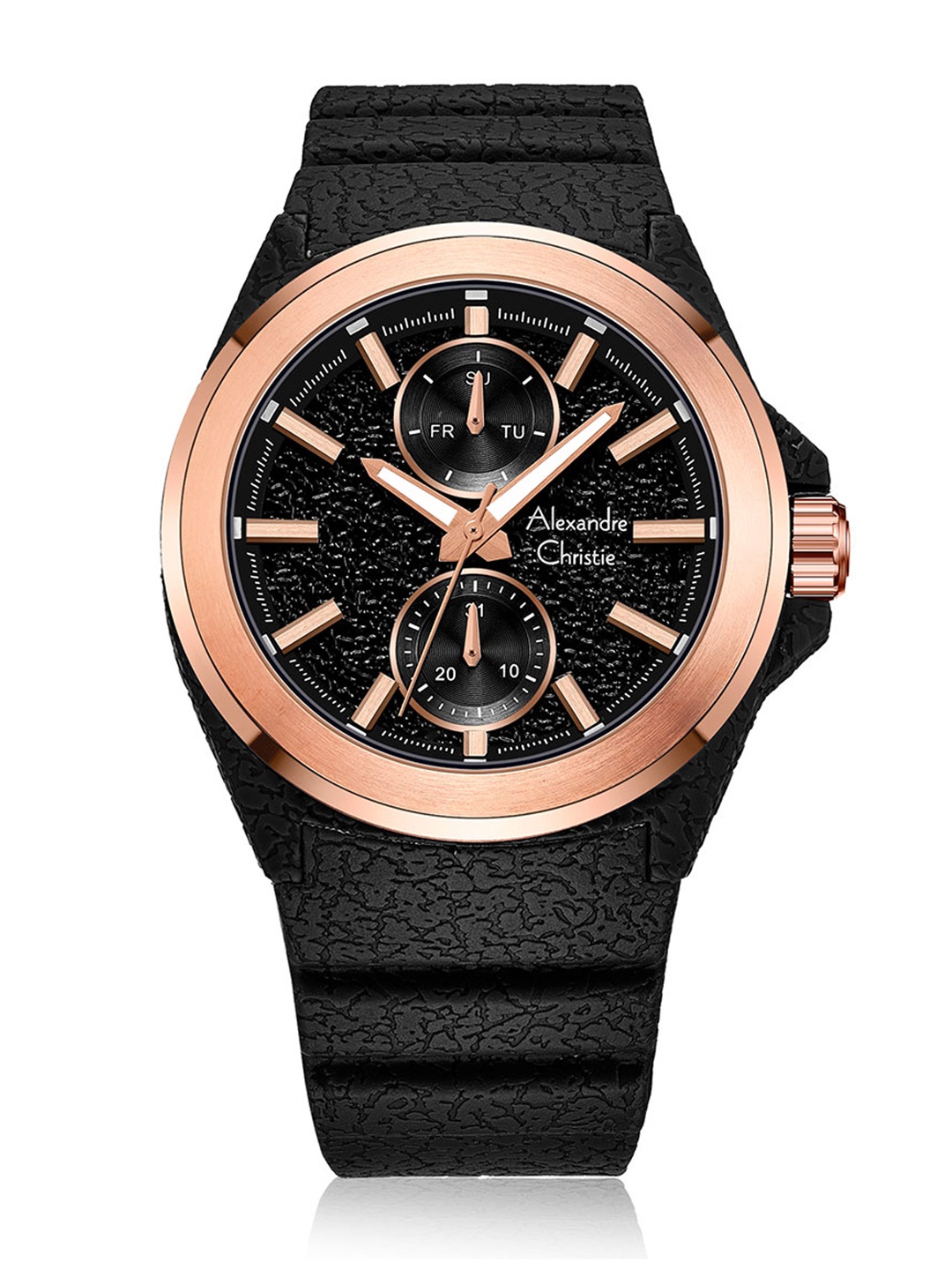 

Alexandre Christie Men Black Dial & Black Textured Straps Analogue Watch 6585MFRRGBA