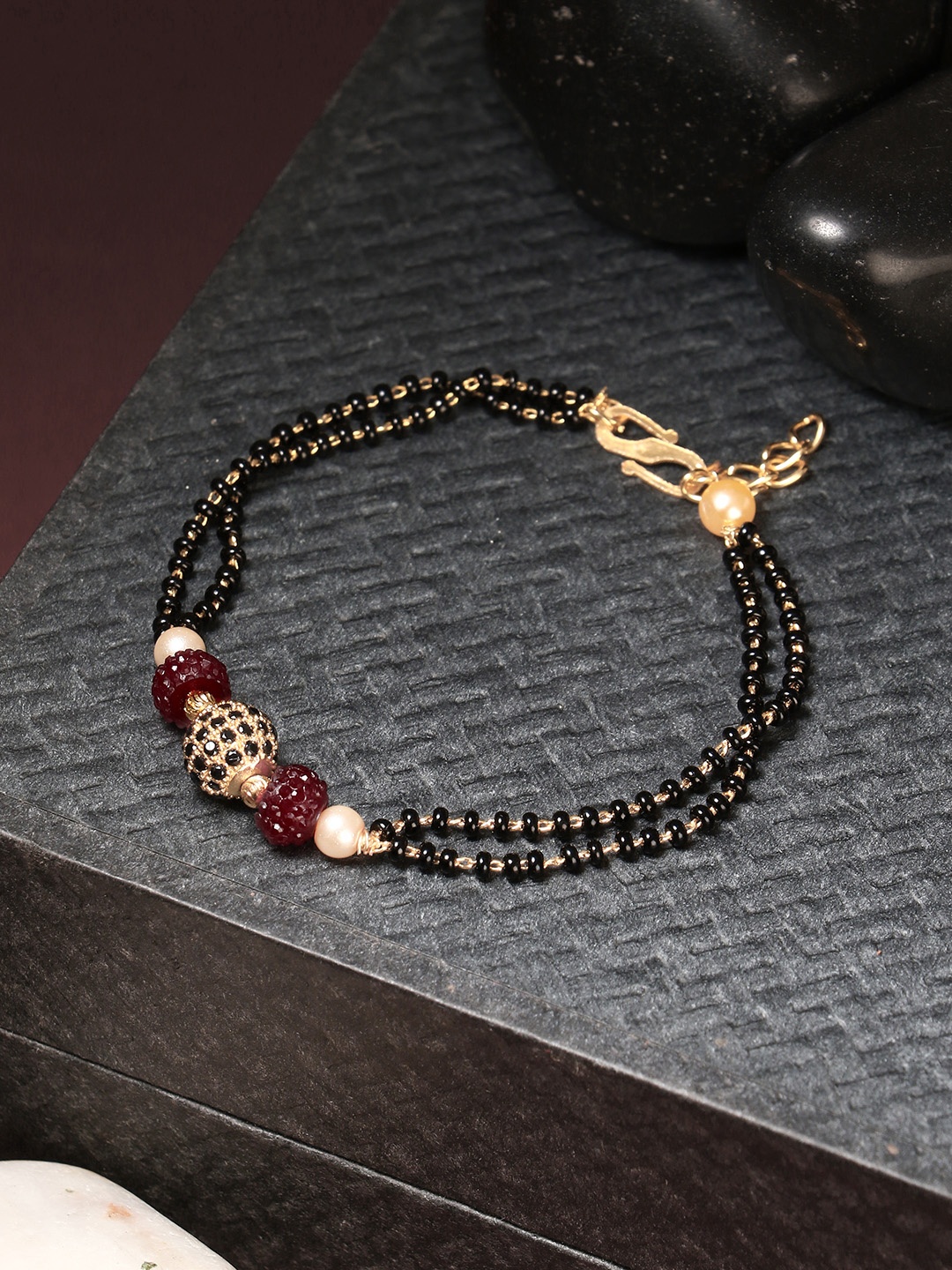 

Adwitiya Collection Women Black Brass Gold-Plated Mangalsutra Bracelet