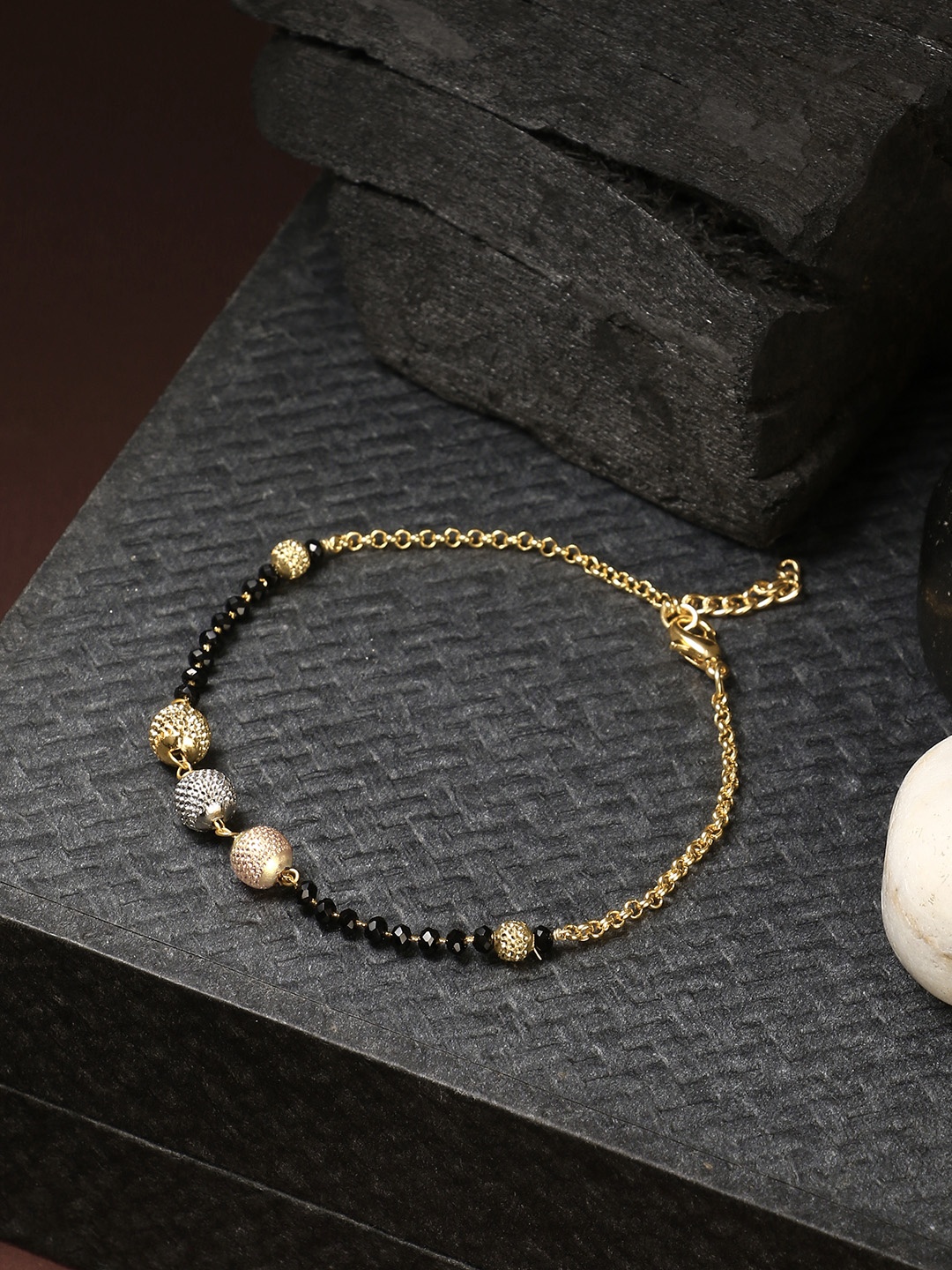 

Adwitiya Collection Gold-Toned & Black Beaded Brass Gold-Plated Mangalsutra Bracelet