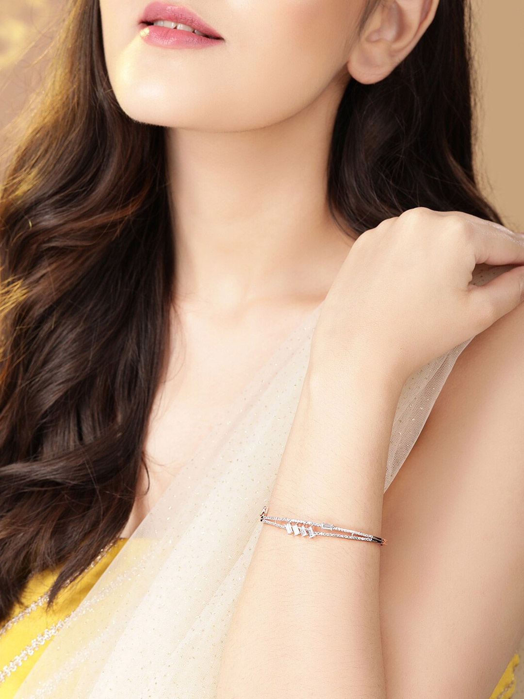 

Rubans Women Rose Gold-Plated White Handcrafted CZ Studded Bangle-Style Bracelet