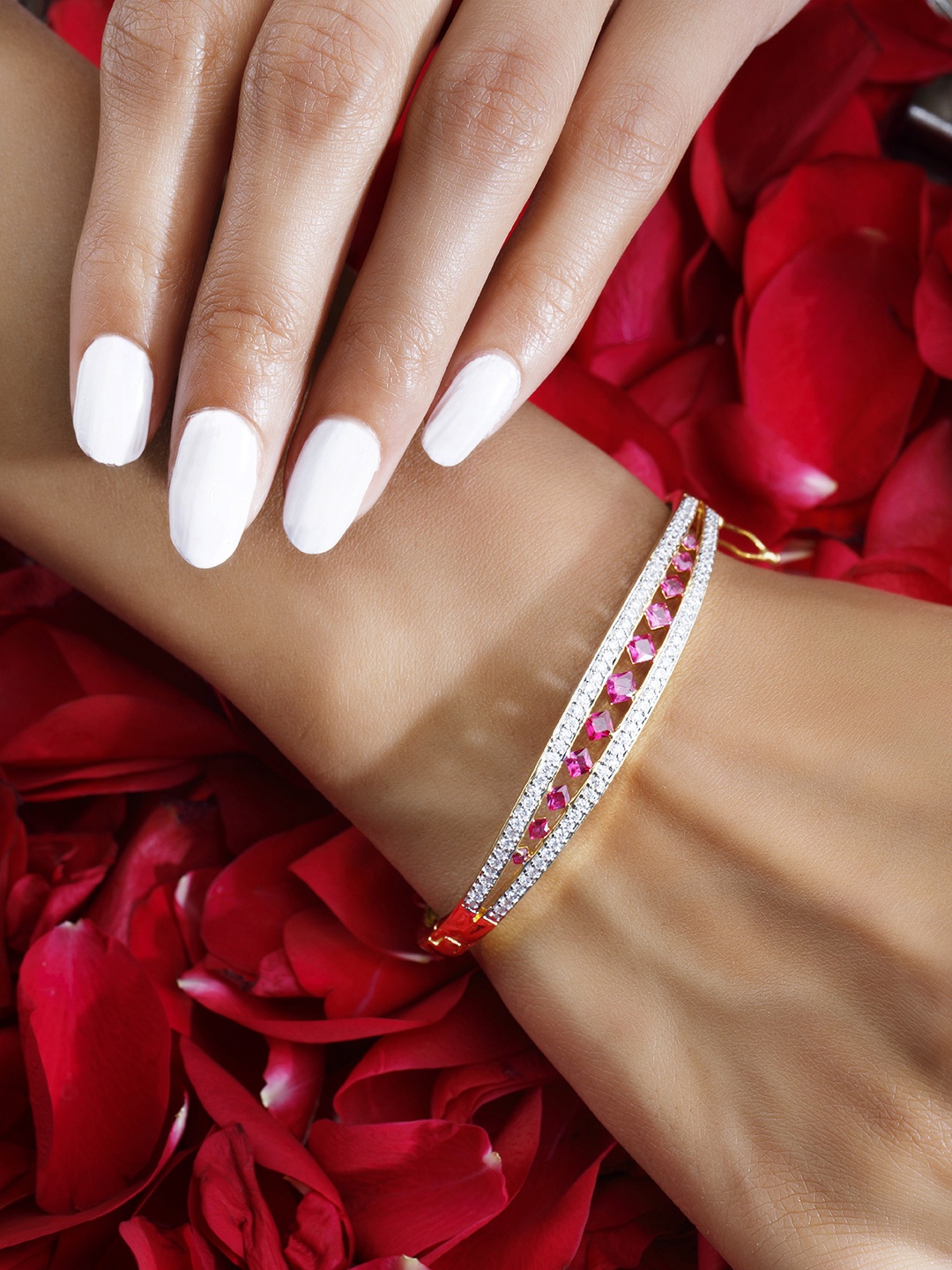 

Rubans Women Gold Plated Handcrafted Pink Stone Bracelet