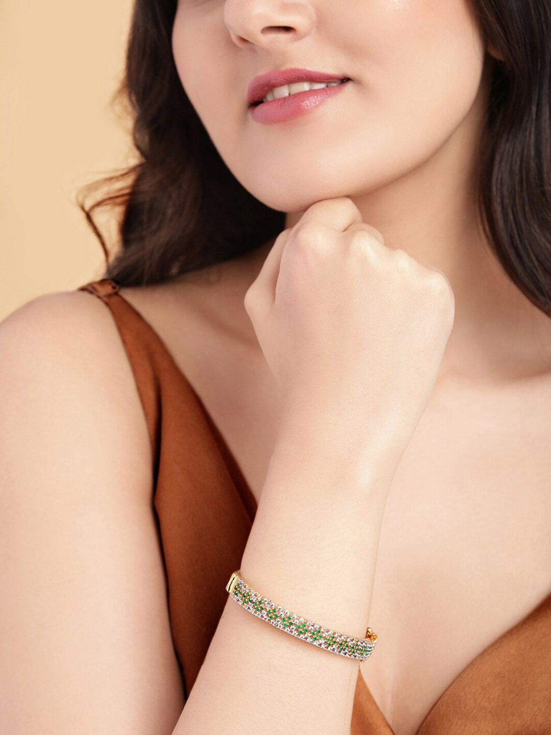 

Rubans Women Gold-Plated & Green Bangle-Style Bracelet