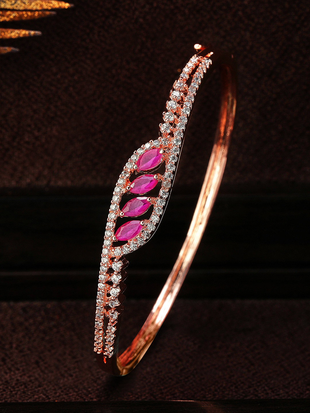 

Rubans Women Rose Gold & Magenta Handcrafted Rose Gold-Plated Bangle-Style Bracelet