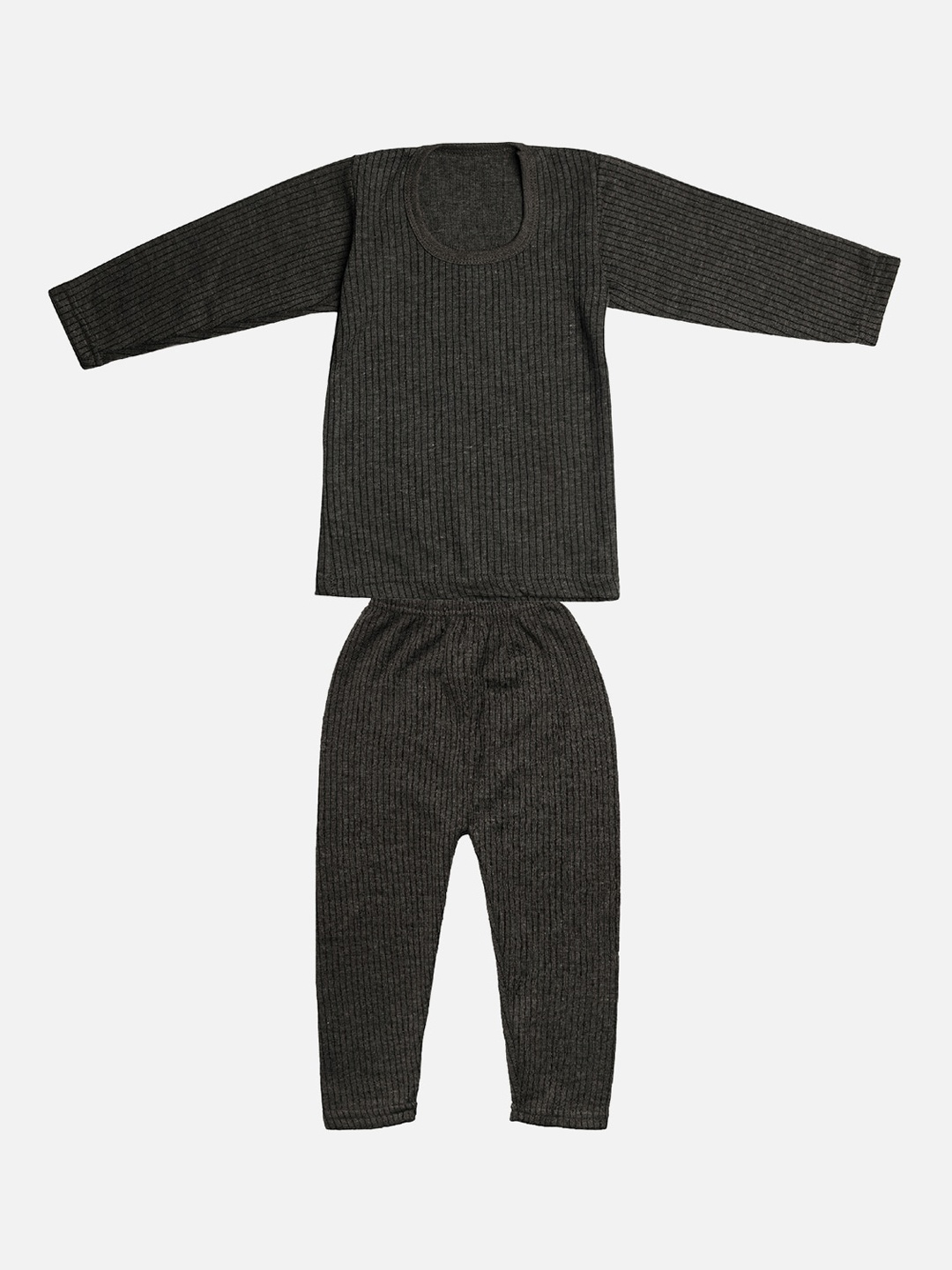 

TINY HUG Girls Charcoal Grey Ribbed Cotton Thermal Set