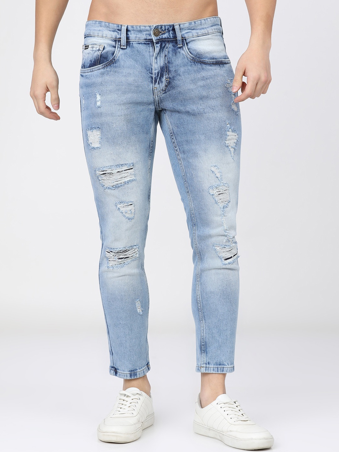 

HIGHLANDER Men Blue Tapered Fit Highly Distressed Heavy Fade Stretchable Jeans