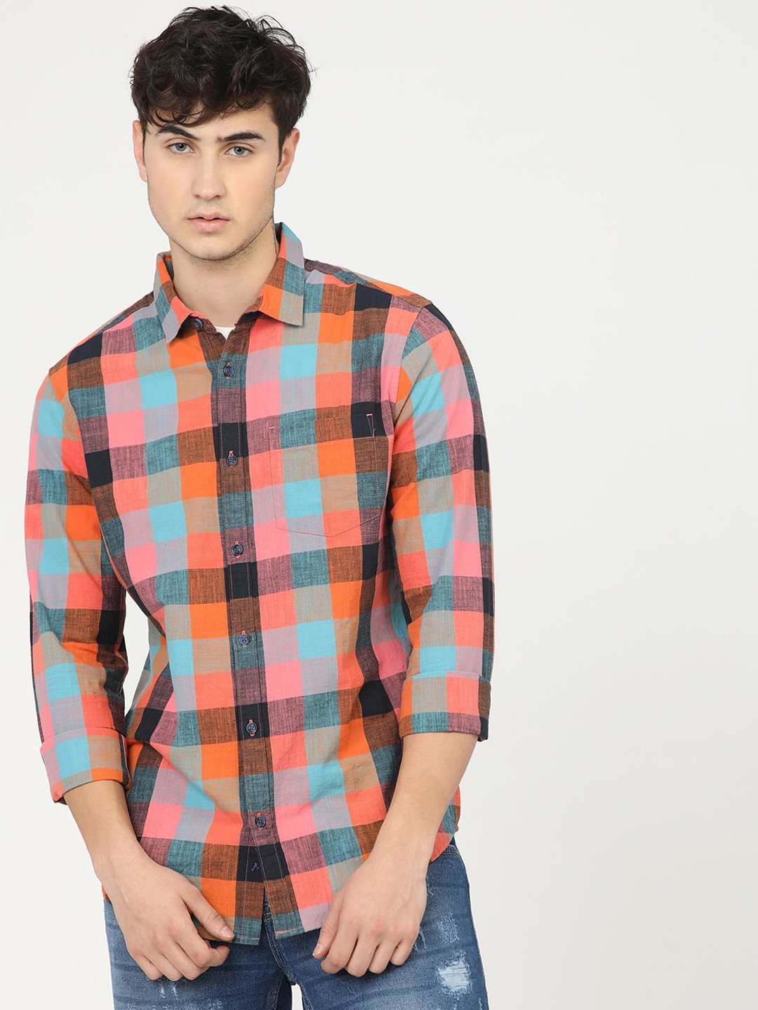

HIGHLANDER Men Coral Slim Fit Buffalo Checks Opaque Checked Casual Shirt