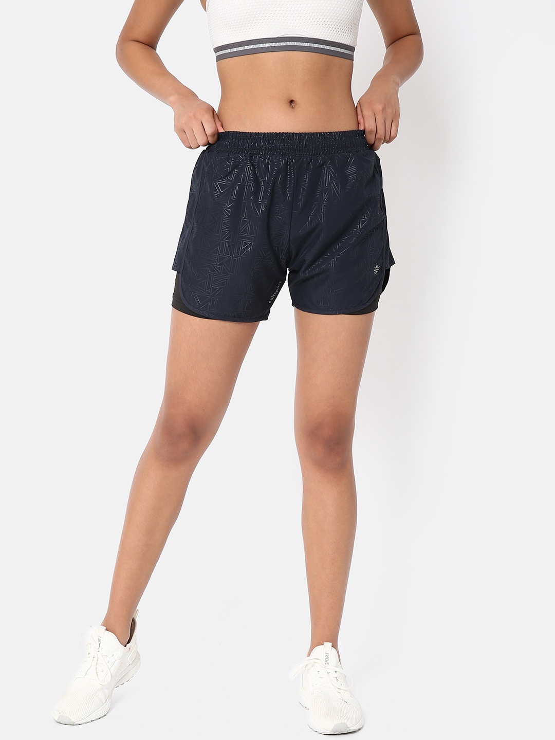 

Cultsport Women Blue Printed High-Rise Training or Gym Sports Shorts
