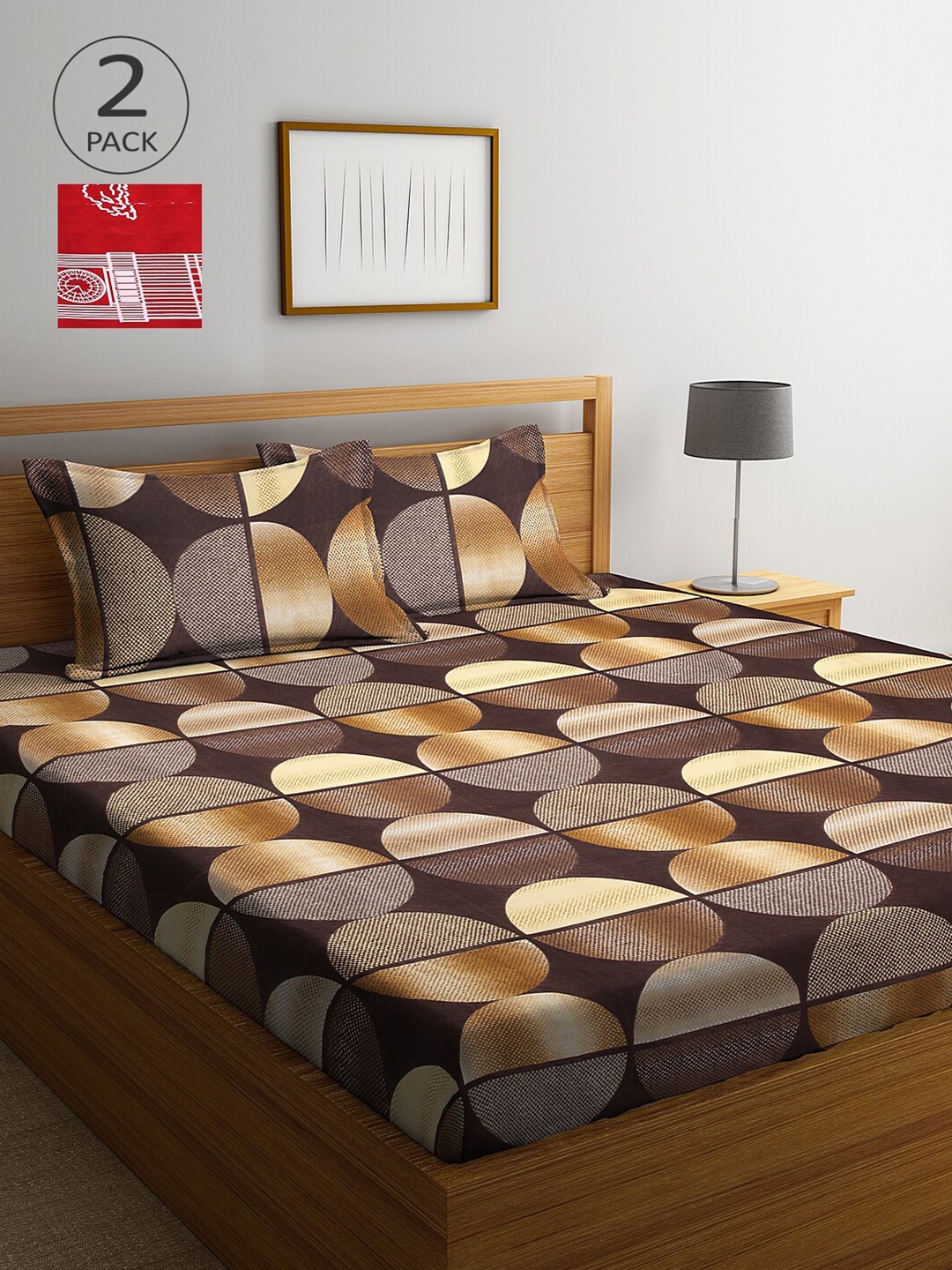 

Arrabi Pack of 2 Printed 300 TC 2 King Bedsheet with 4 Pillow Covers, Multi