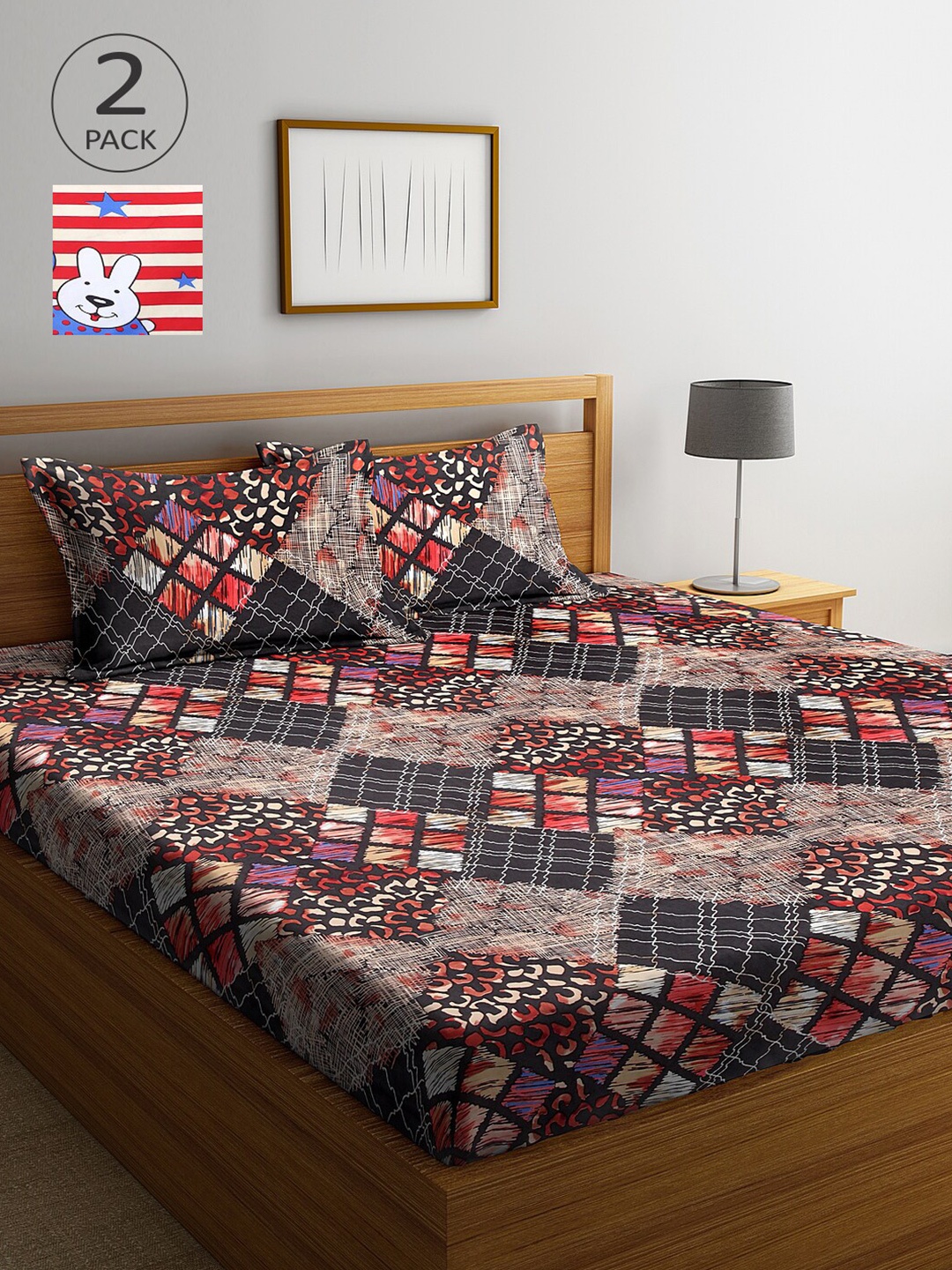 

Arrabi Multicoloured 300 TC 2 King Bedsheet with 4 Pillow Covers, Multi