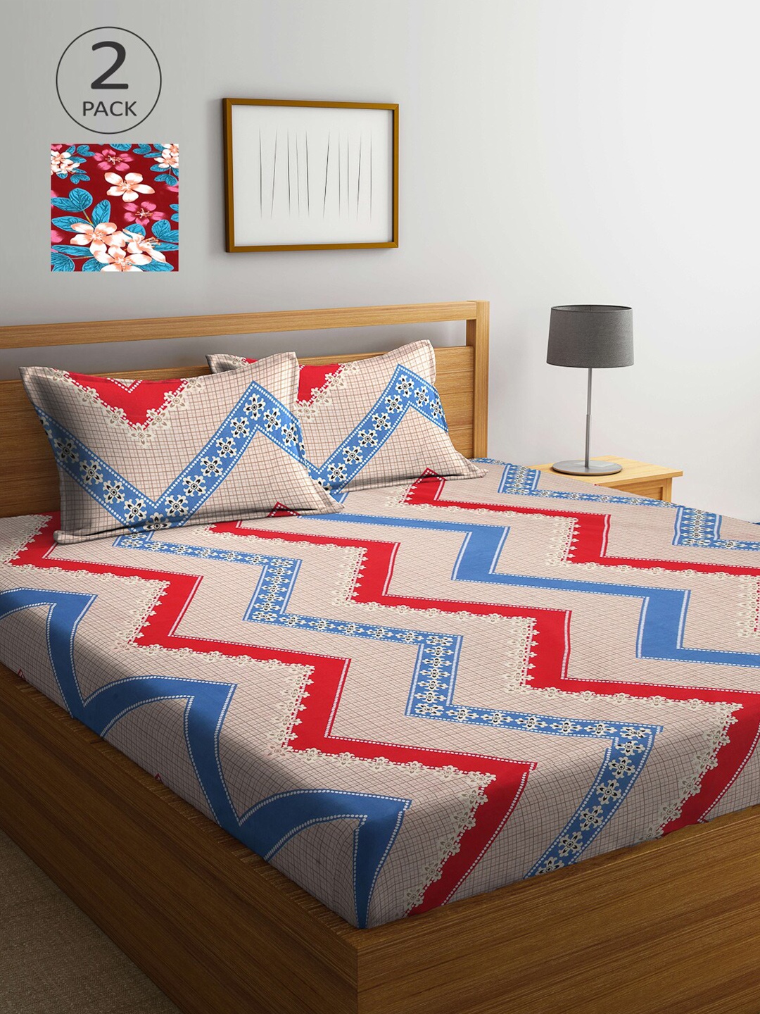 

Arrabi Maroon & Blue Ethnic Motifs 300 TC 2 King Bedsheet with 4 Pillow Covers