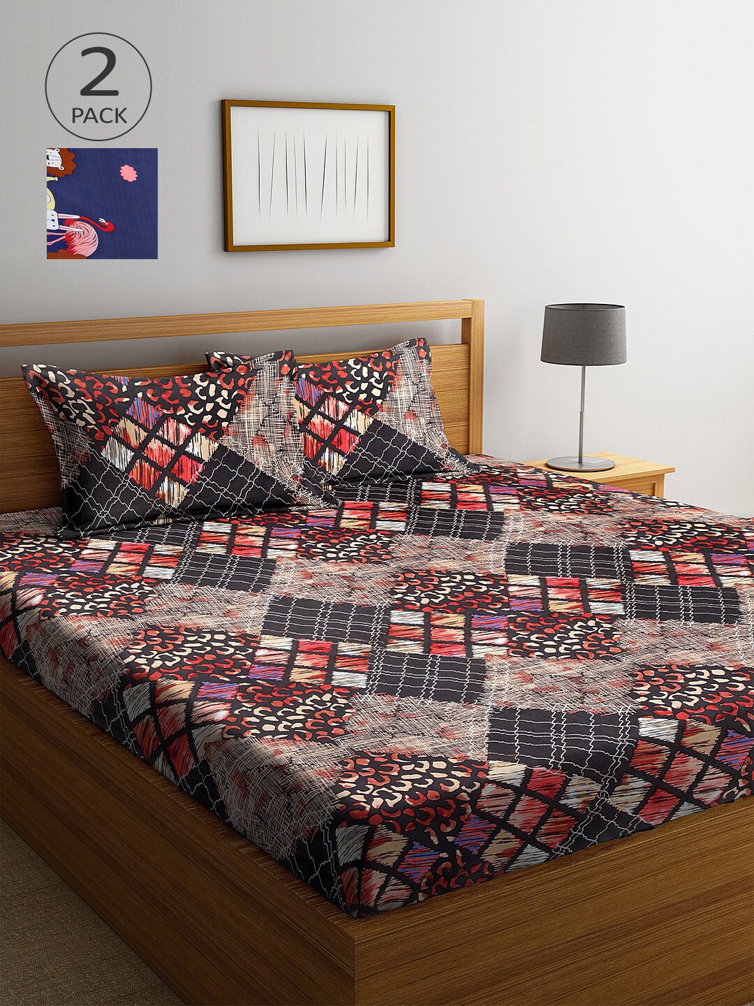 

Arrabi Pack of 2 300 TC Multi Abstract Printed Cotton Double Bedsheet with Pillow Covers