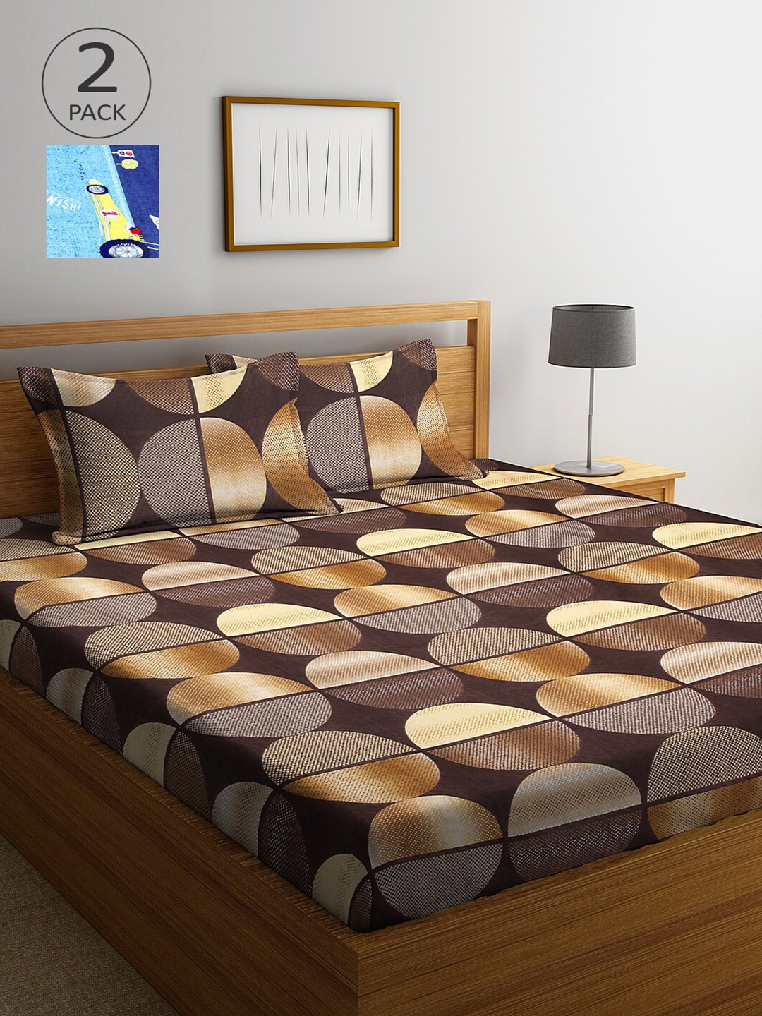 

Arrabi Set Of 2 300TC King Bedsheets with 4 Pillow Covers, Brown