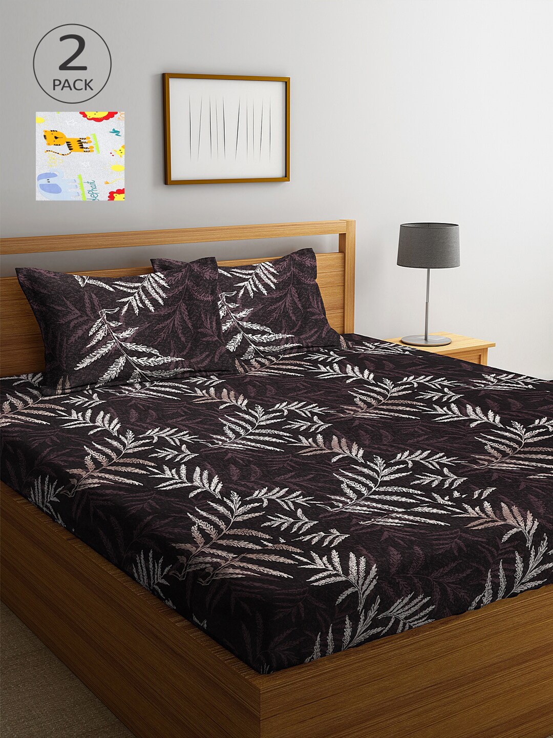 

Arrabi Brown & Off White Floral 300 TC 2 King Bedsheet with 4 Pillow Covers
