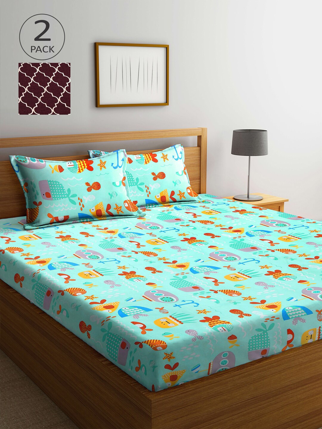 

Arrabi Set of 2 300 TC Multi Printed Cotton Double Bedsheet with Pillow Cover