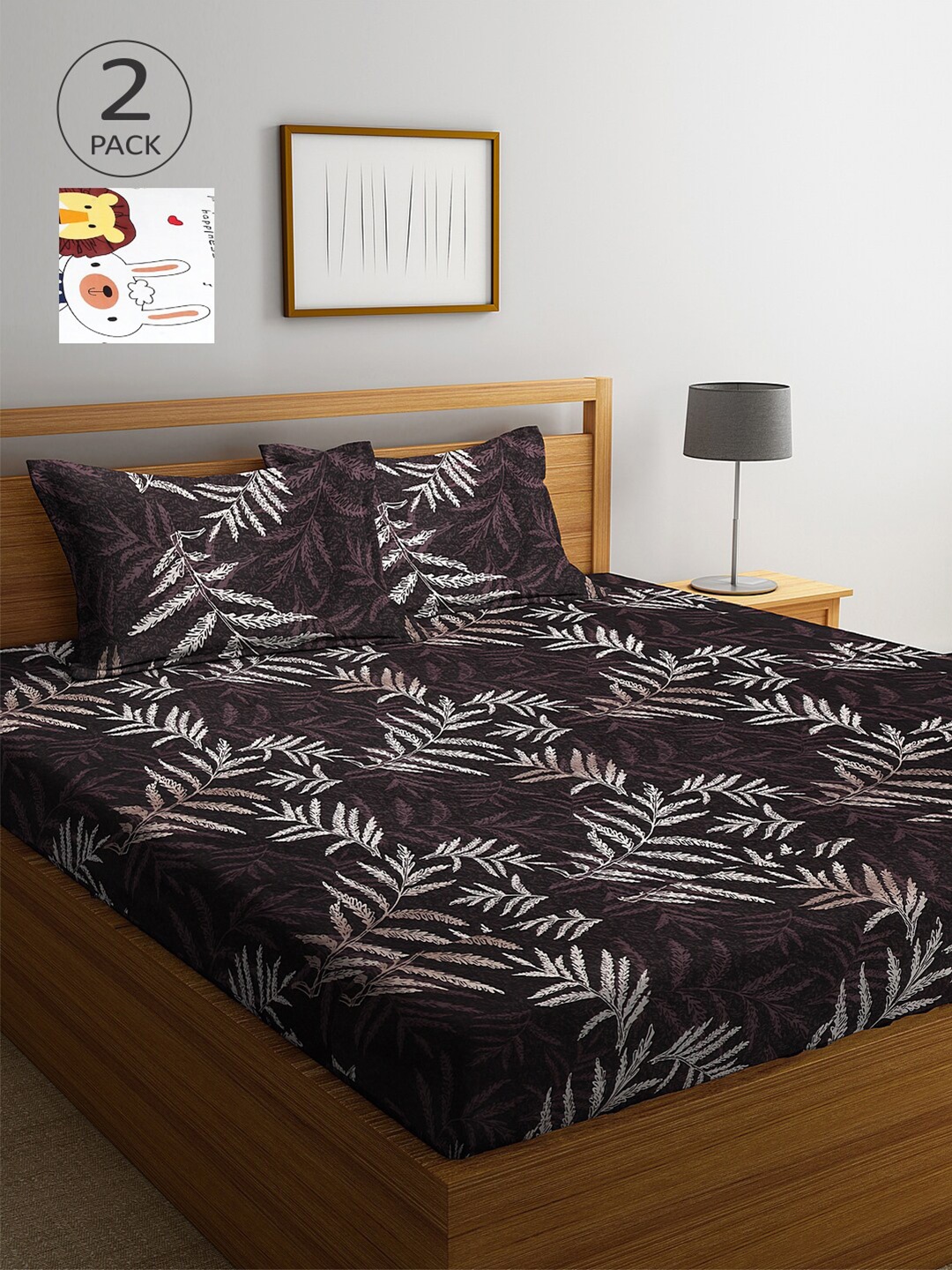 

Arrabi Pack of 2 Printed 300 TC 2 King Bedsheet with 4 Pillow Covers, Multi