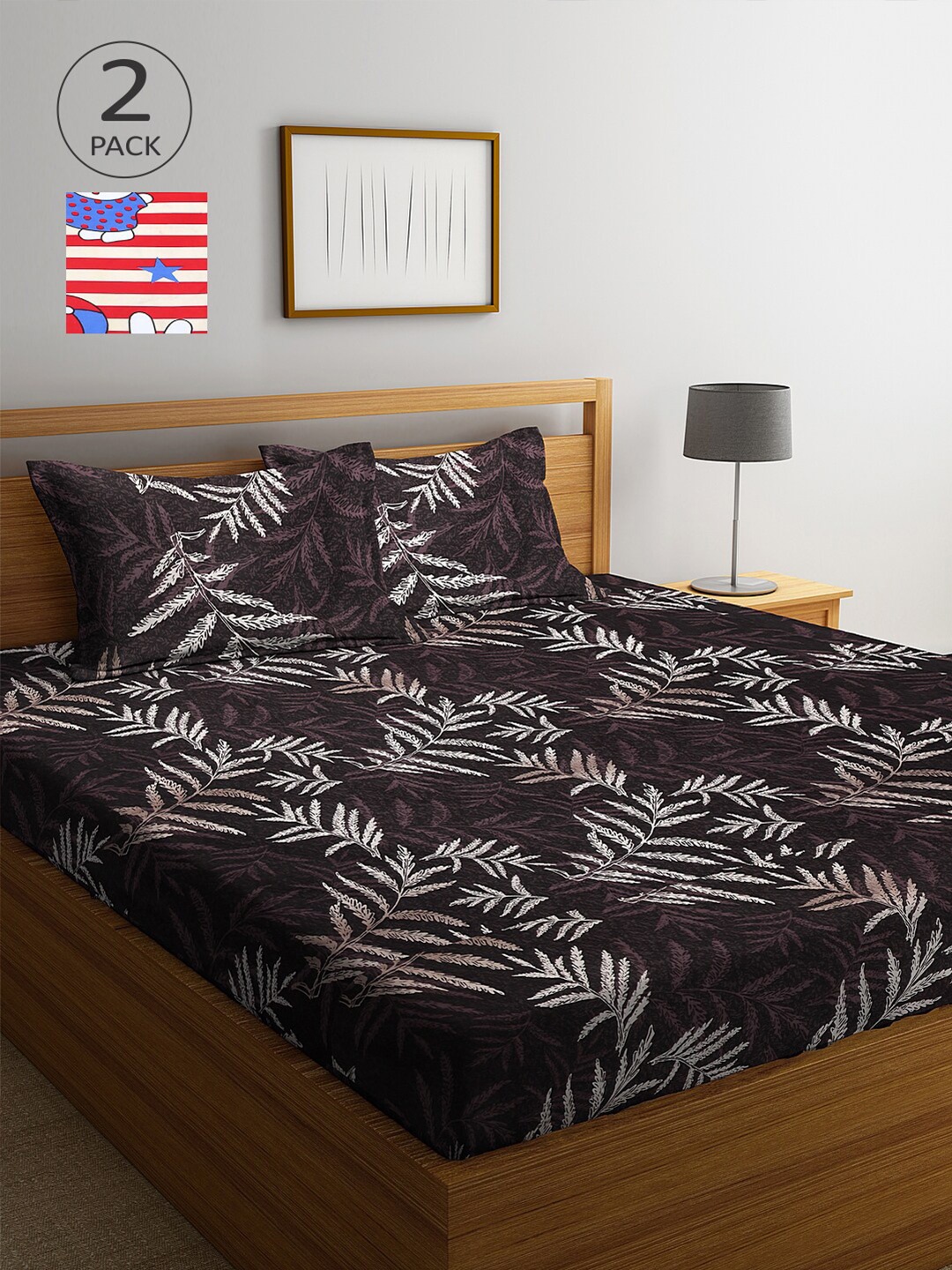 

Arrabi Pack of 2 Printed 300 TC 2 King Bedsheet with 4 Pillow Covers, Multi