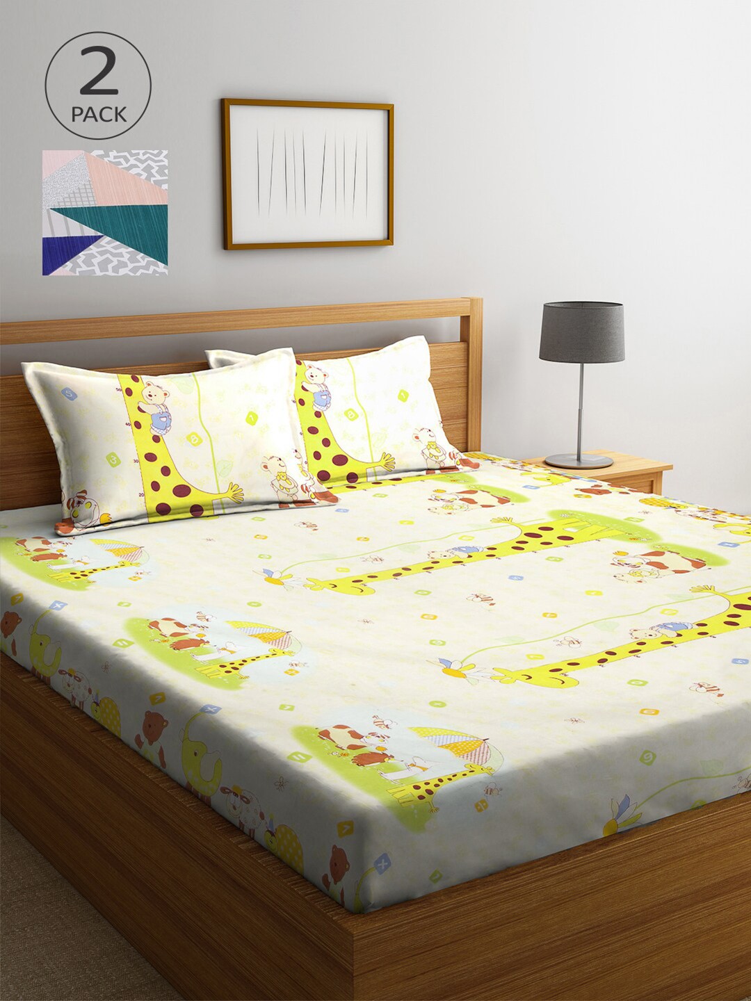 

Arrabi Set of 2 300 TC Multi Printed Cotton Double Bedsheet with Pillow Covers