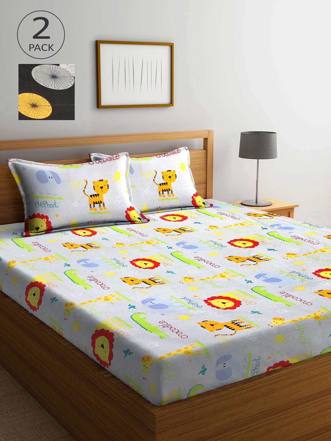 

Arrabi Black & Grey Printed 300 TC 2 King Bedsheet with 4 Pillow Covers