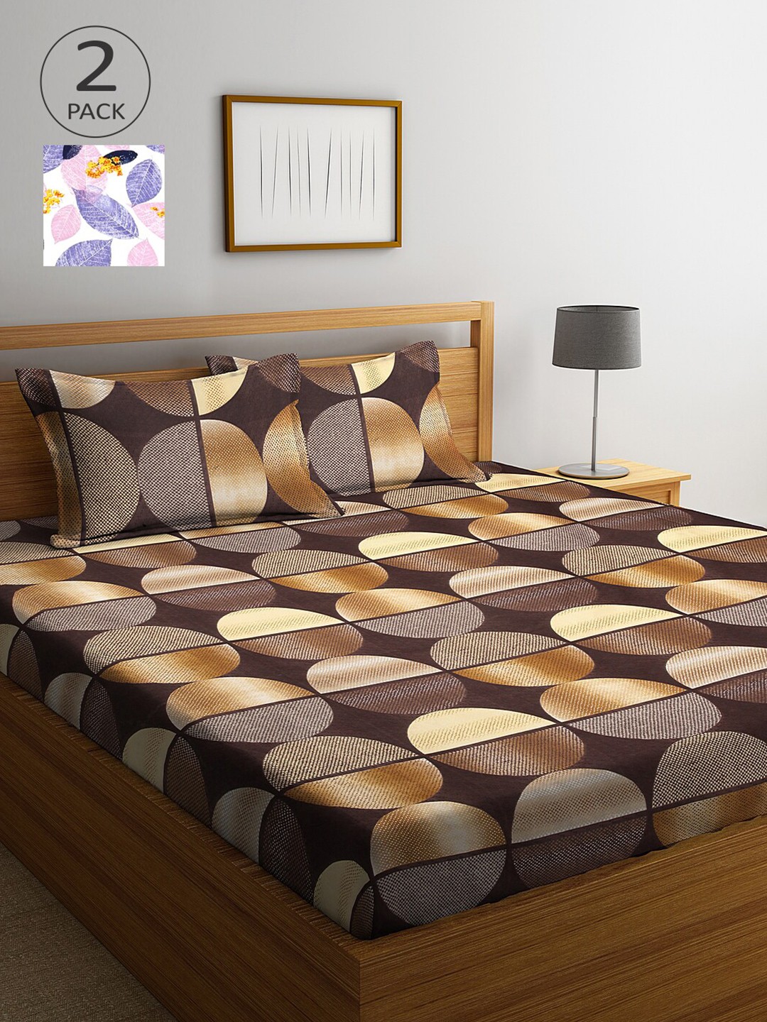 

Arrabi Brown & White Geometric 300 TC 2 King Bedsheet with 4 Pillow Covers