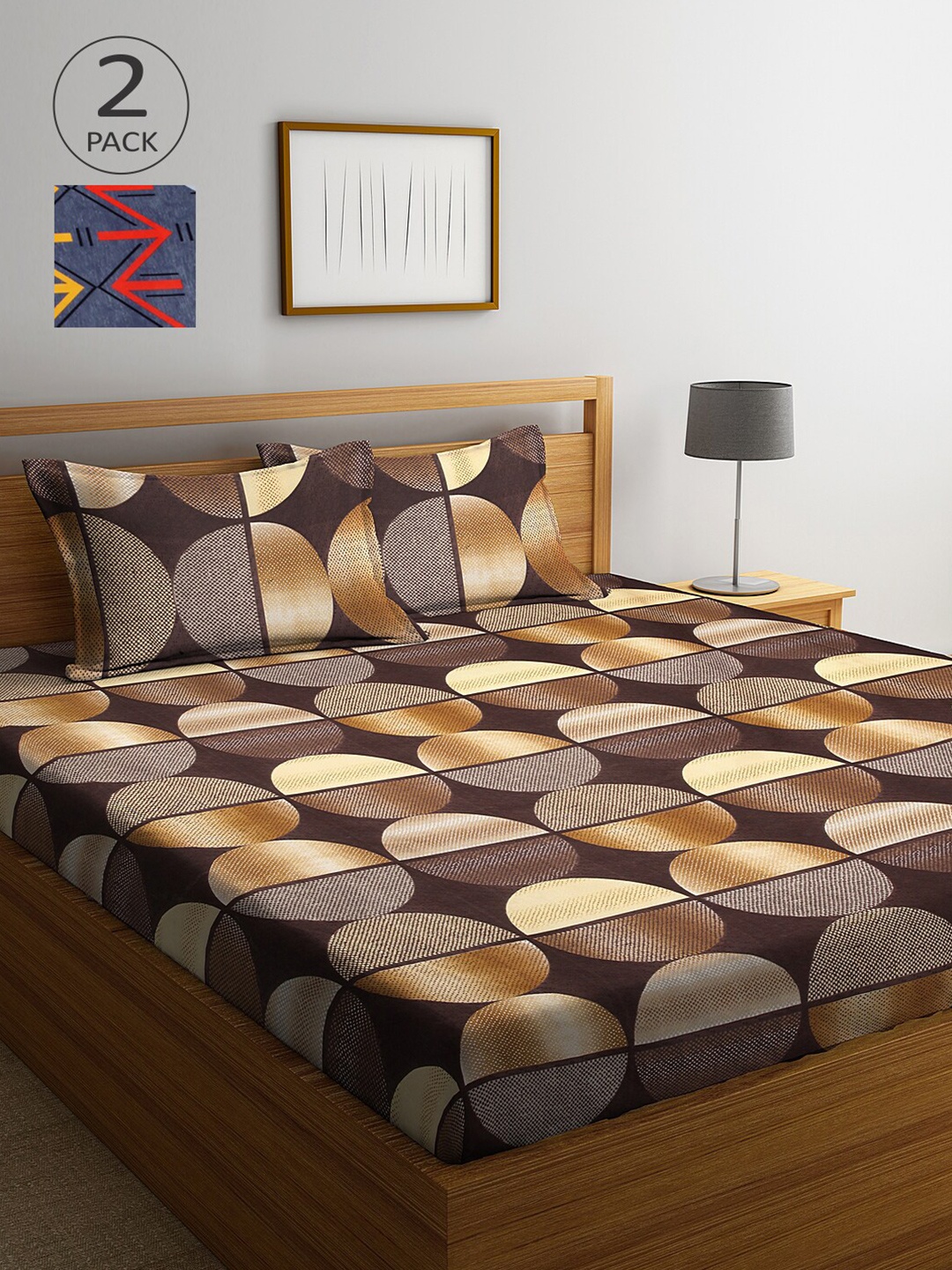 

Arrabi Multicoloured Printed 300 TC Pack Of 2 King Bedsheet With Pillow Cover Set, Multi